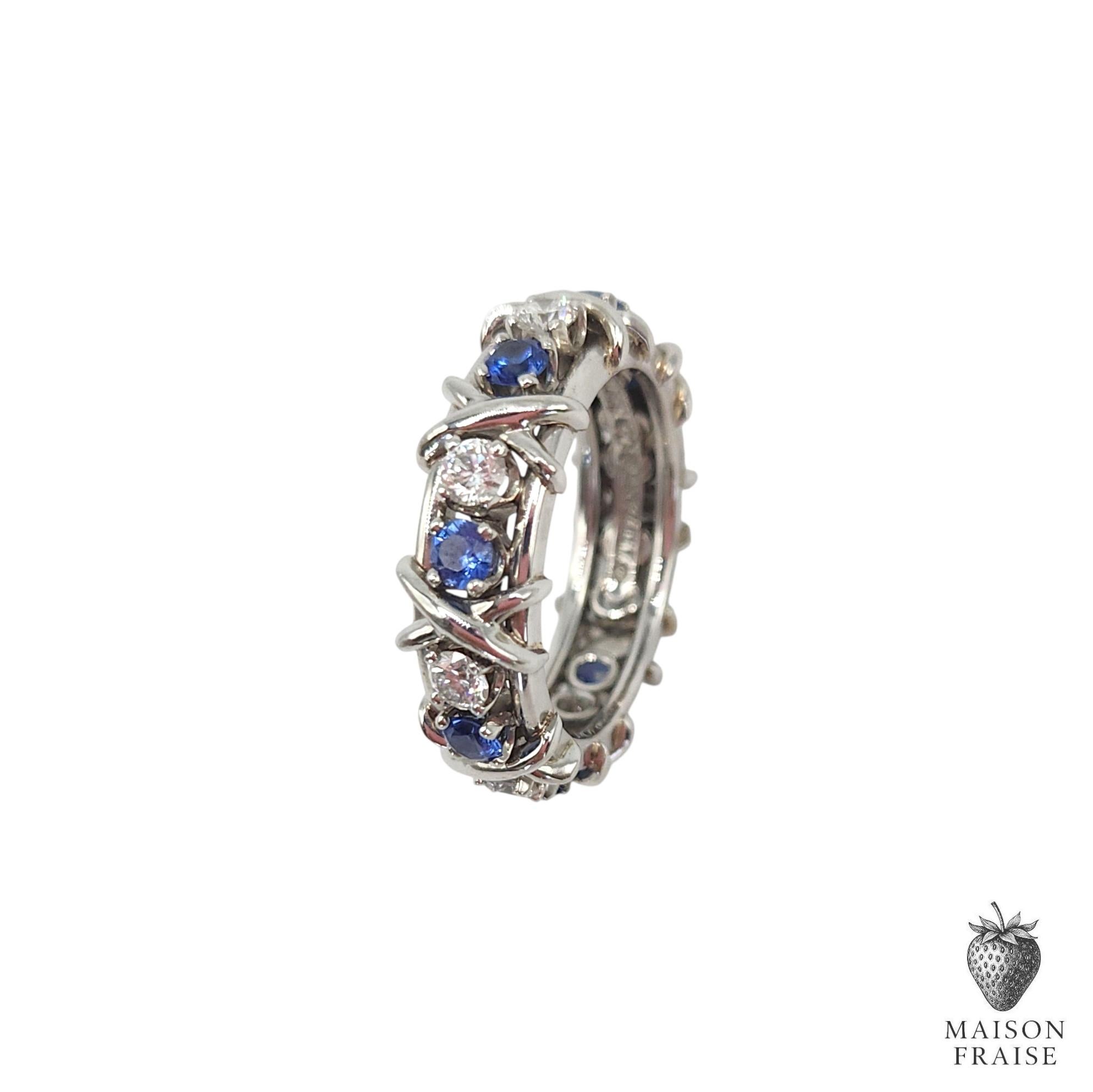 Jean Schlumberger for Tiffany & Co. Zafiro Diamante 16 Piedras Anillo Platino US 6 en venta 2