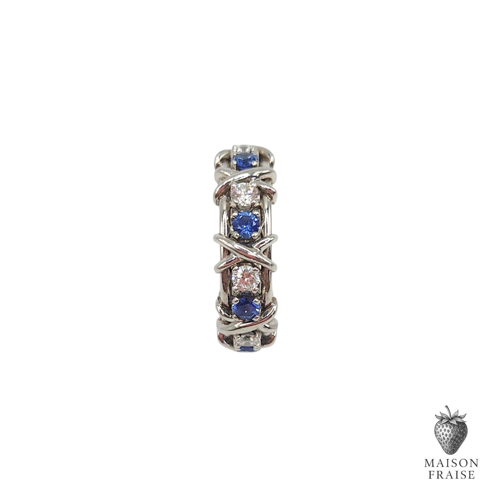 Jean Schlumberger for Tiffany & Co. Zafiro Diamante 16 Piedras Anillo Platino US 6 en venta 3