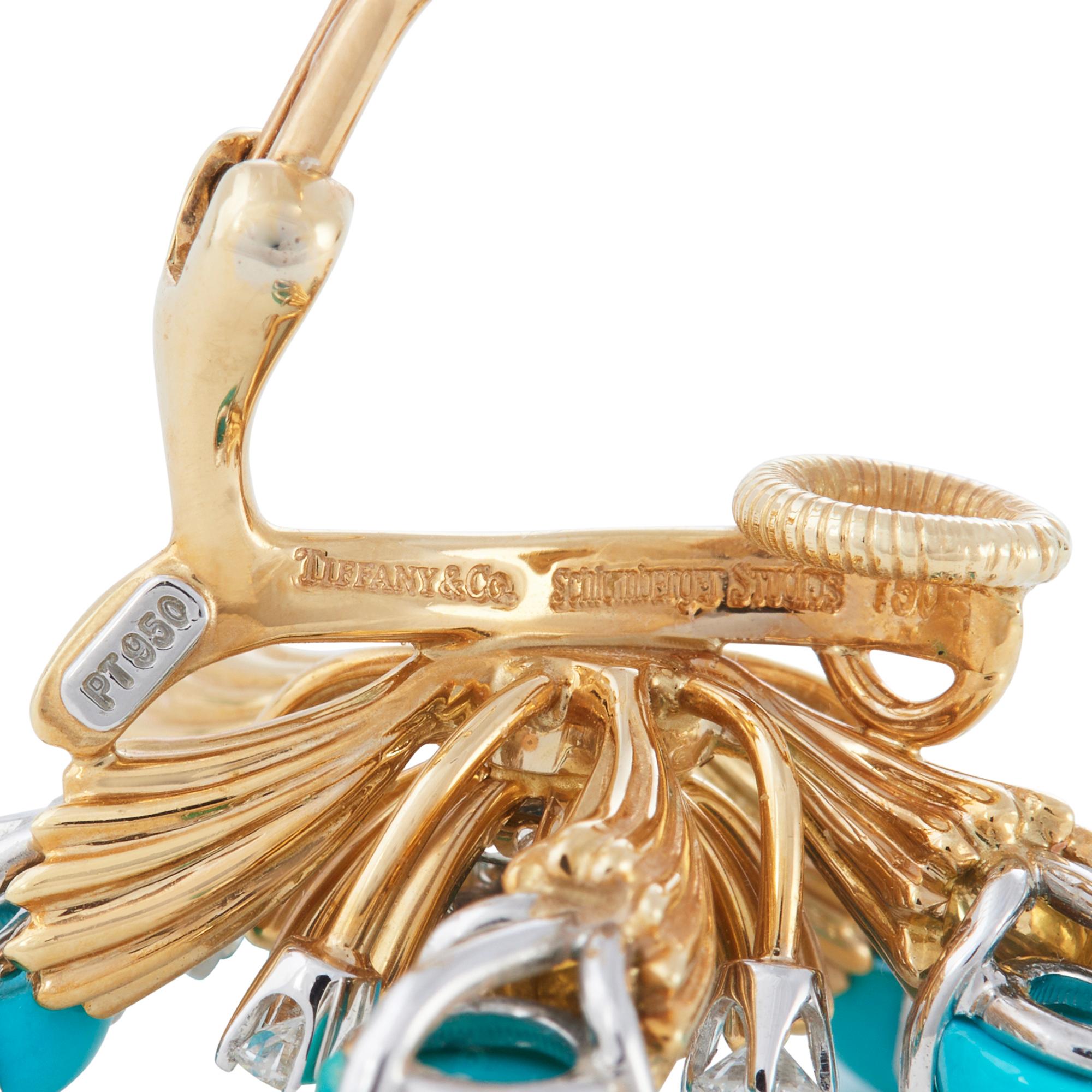 Jean Schlumberger for Tiffany & Co. 'Snowflake' Turquoise and Diamond Ear Clips In Excellent Condition In New York, NY