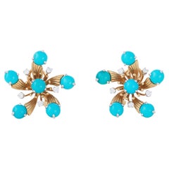 Jean Schlumberger for Tiffany & Co. 'Snowflake' Turquoise and Diamond Ear Clips