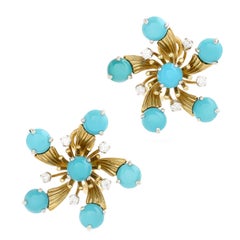 Jean Schlumberger For Tiffany & Co. Snowflake Turquoise & Diamond Earrings