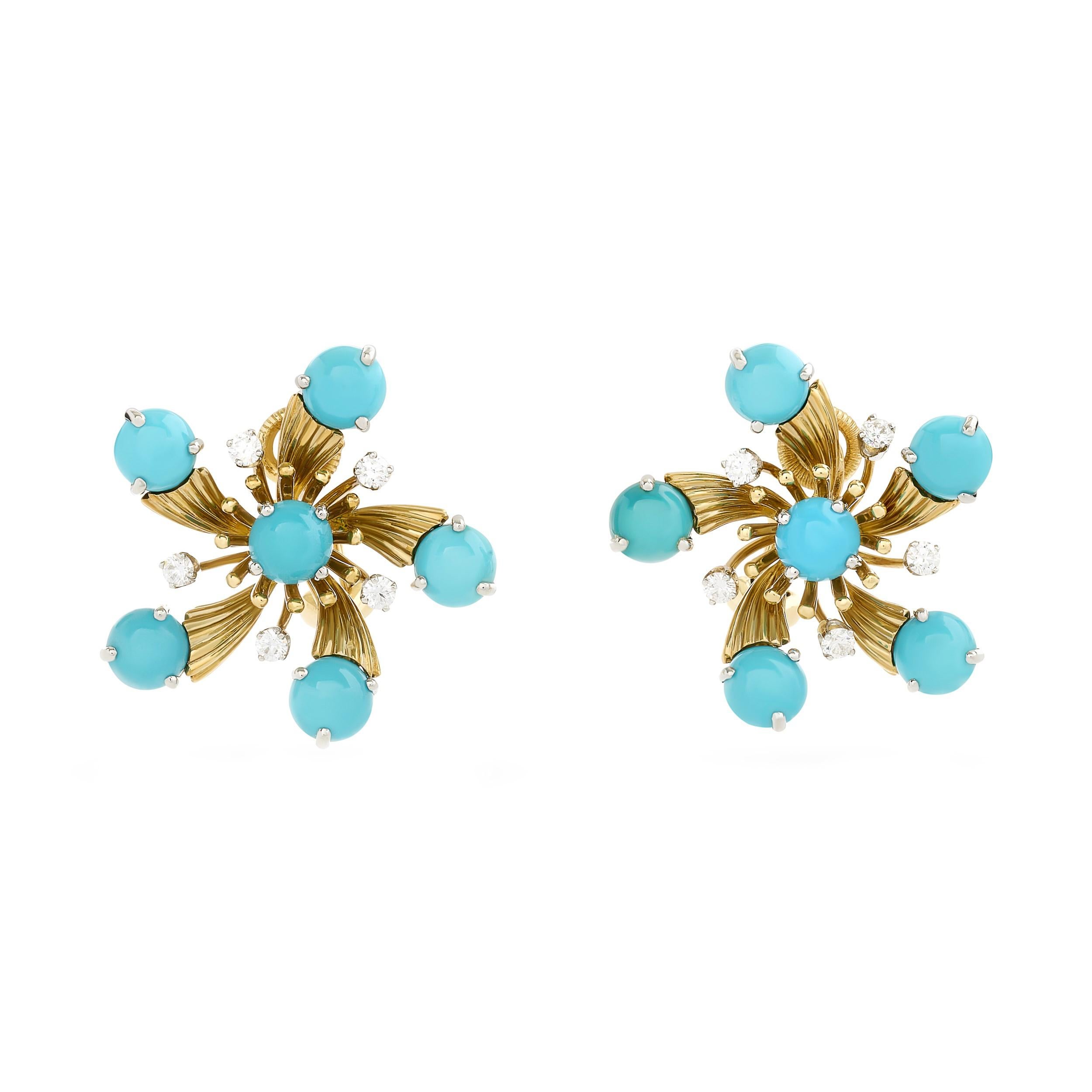 Modern Jean Schlumberger For Tiffany & Co. Snowflake Turquoise & Diamond Earrings