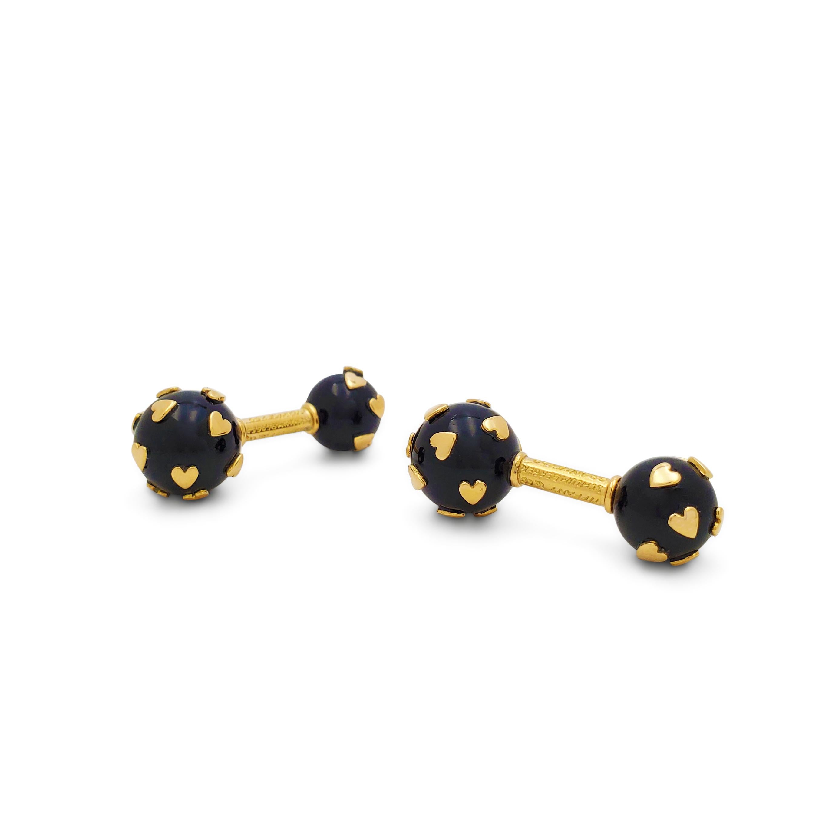 Ball Cut Jean Schlumberger for Tiffany & Co. Yellow Gold Onyx Heart Cufflinks
