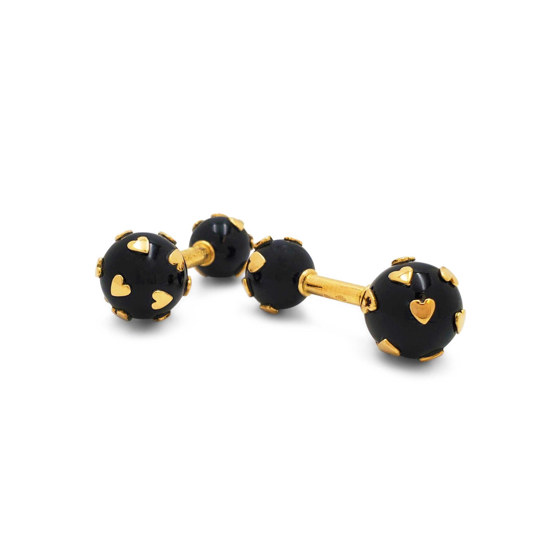 Jean Schlumberger for Tiffany & Co. Yellow Gold Onyx Heart Cufflinks In Excellent Condition In New York, NY