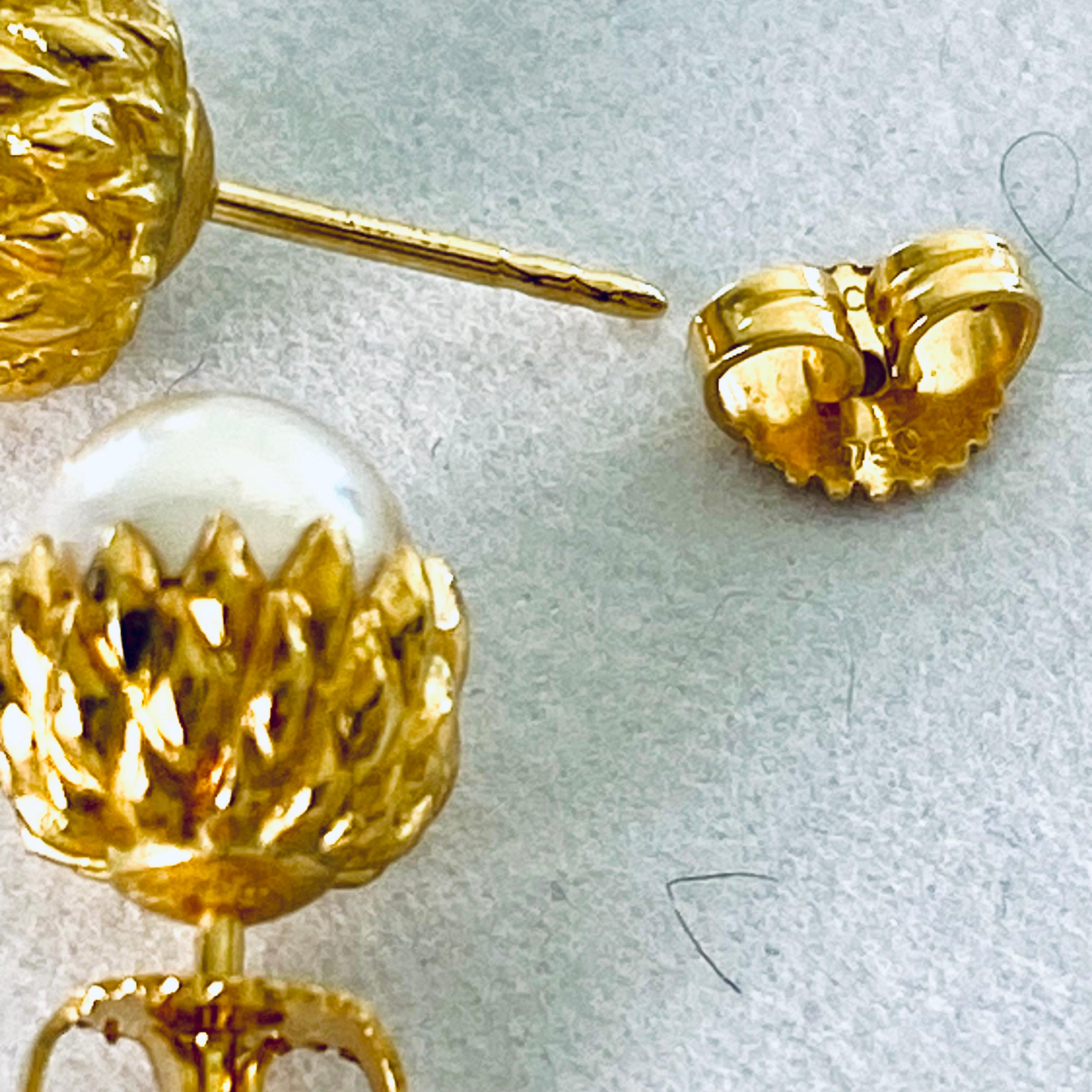 Jean Schlumberger für Tiffany Gold Zuchtperlen Eichel 0,40 Zoll breite Ohrringe  im Angebot 2