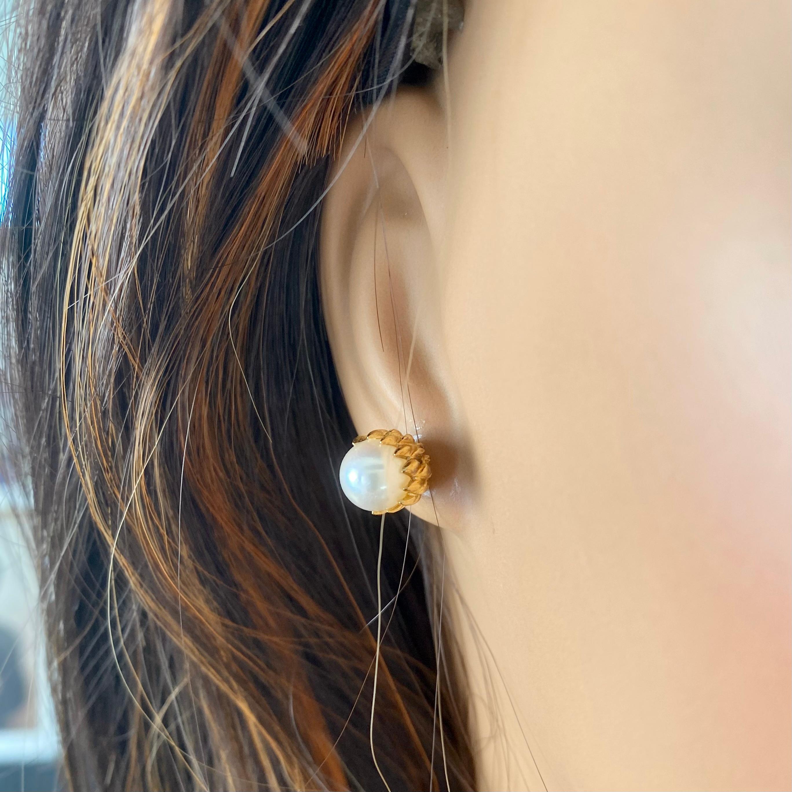 Jean Schlumberger für Tiffany Gold Zuchtperlen Eichel 0,40 Zoll breite Ohrringe  (Rundschliff) im Angebot