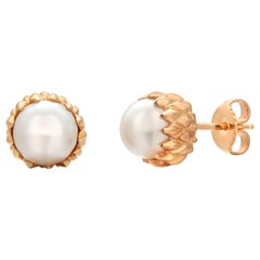 Jean Schlumberger for Tiffany Gold Cultured Pearl Acorn 0.40 Inch Wide Earrings
