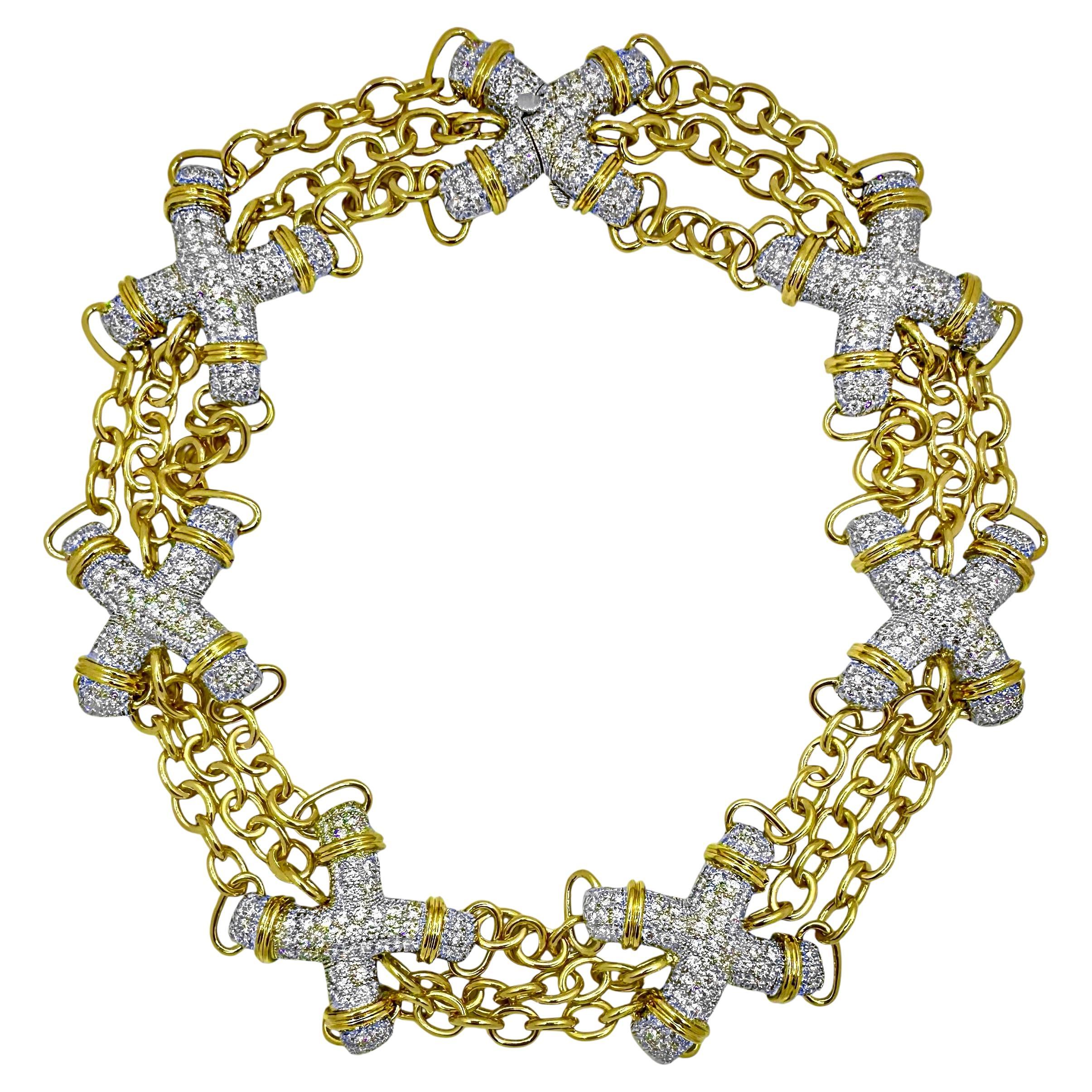 Jean Schlumberger For Tiffany Important Gold Platinum & Diamond X Link Necklace