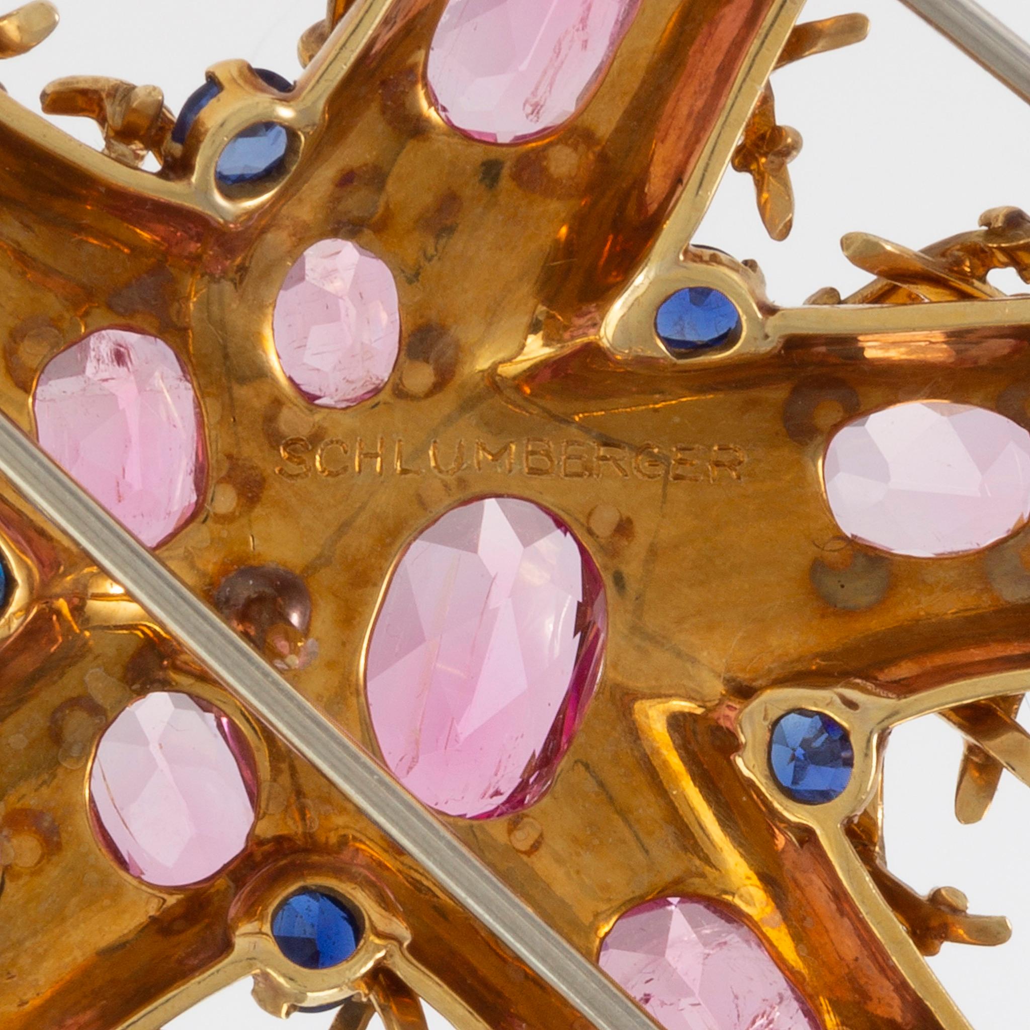 Oval Cut Jean Schlumberger Pink Tourmaline and Sapphire “Étoile de Mer” Starfish Brooch