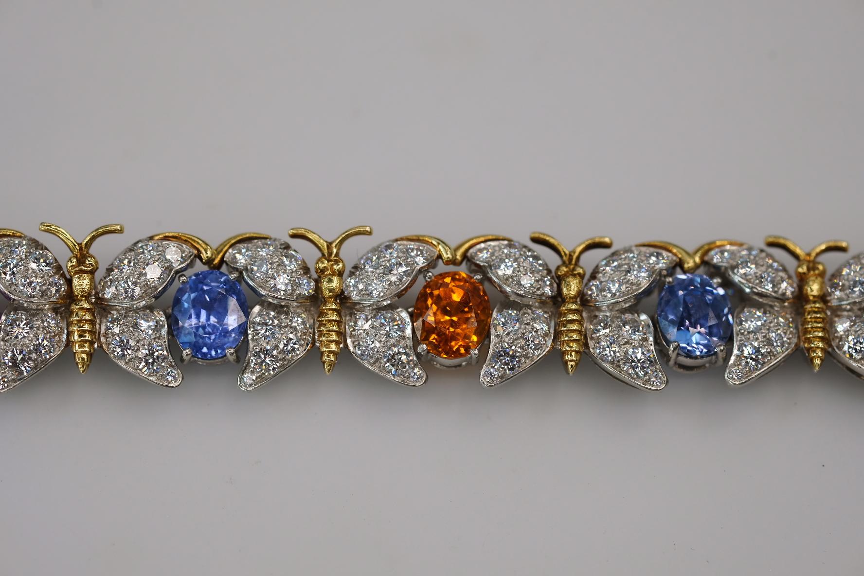 Jean Schlumberger Platinum & Gold Butterfly Motif Diamond and Gemstone Bracelet For Sale 2