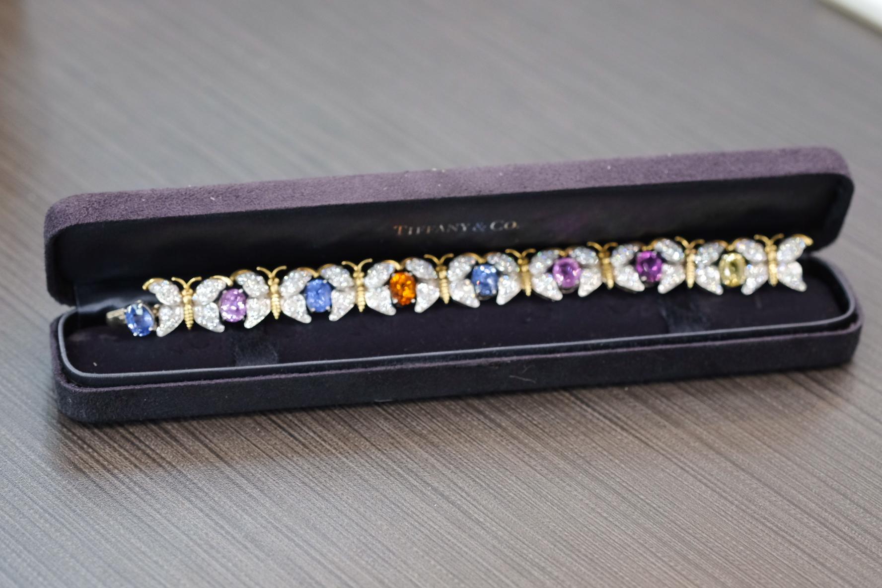 Jean Schlumberger Platinum & Gold Butterfly Motif Diamond and Gemstone Bracelet For Sale 3
