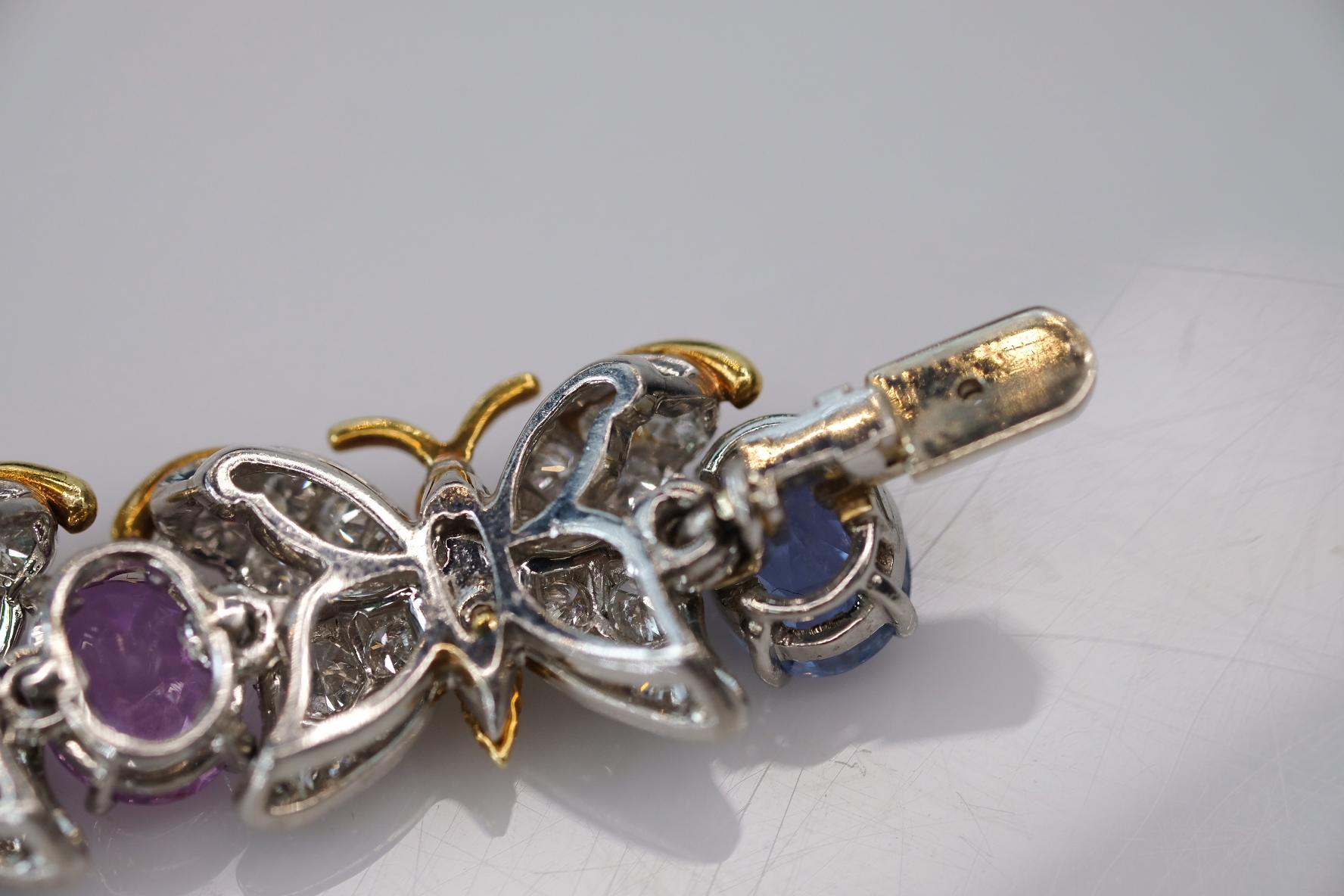 Women's or Men's Jean Schlumberger Platinum & Gold Butterfly Motif Diamond and Gemstone Bracelet For Sale
