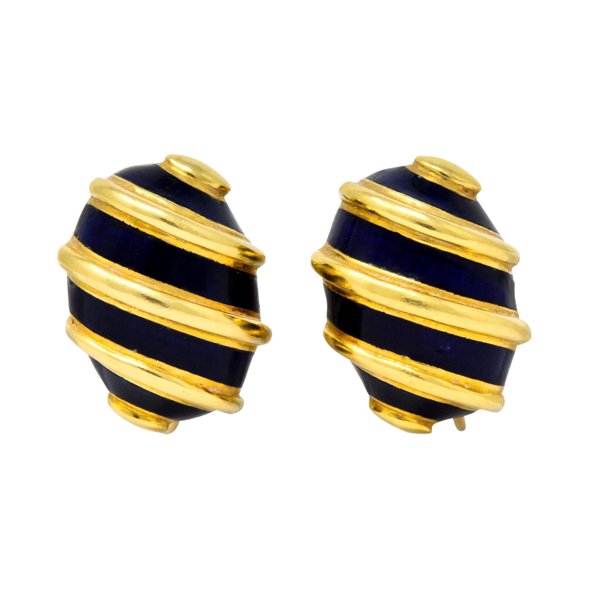 Jean Schlumberger Tiffany & Co. 18 Karat Gold Enamel Screwback Earrings Ca. 1960