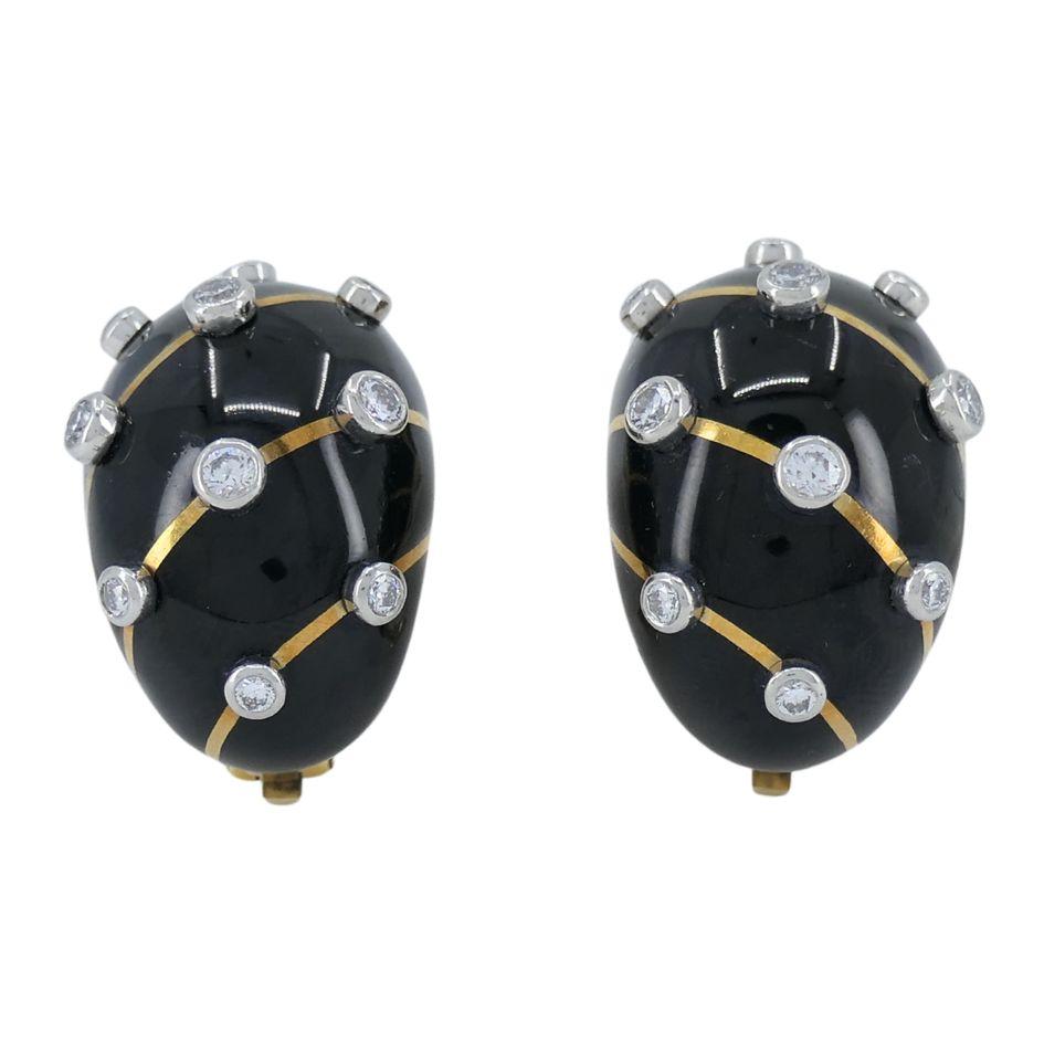 Jean Schlumberger Tiffany & Co. Pendientes Banana de oro de 18 quilates, platino y esmalte con diamantes Corte brillante en venta