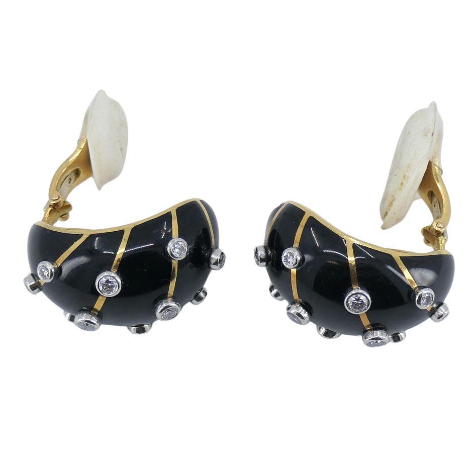 De las mujeres Jean Schlumberger Tiffany & Co. Pendientes Banana de oro de 18 quilates, platino y esmalte con diamantes en venta