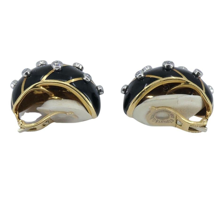 Jean Schlumberger Tiffany & Co. Pendientes Banana de oro de 18 quilates, platino y esmalte con diamantes en venta 1