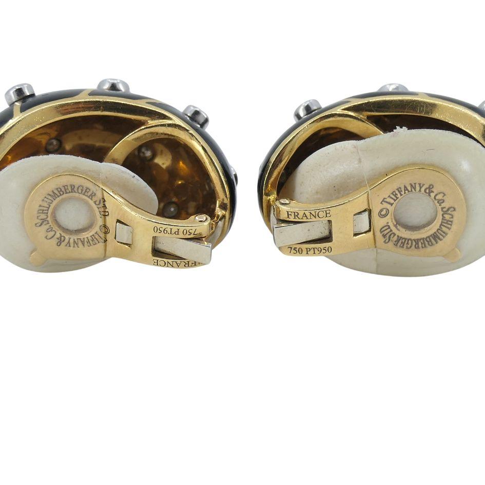 Jean Schlumberger Tiffany & Co. Pendientes Banana de oro de 18 quilates, platino y esmalte con diamantes en venta 3