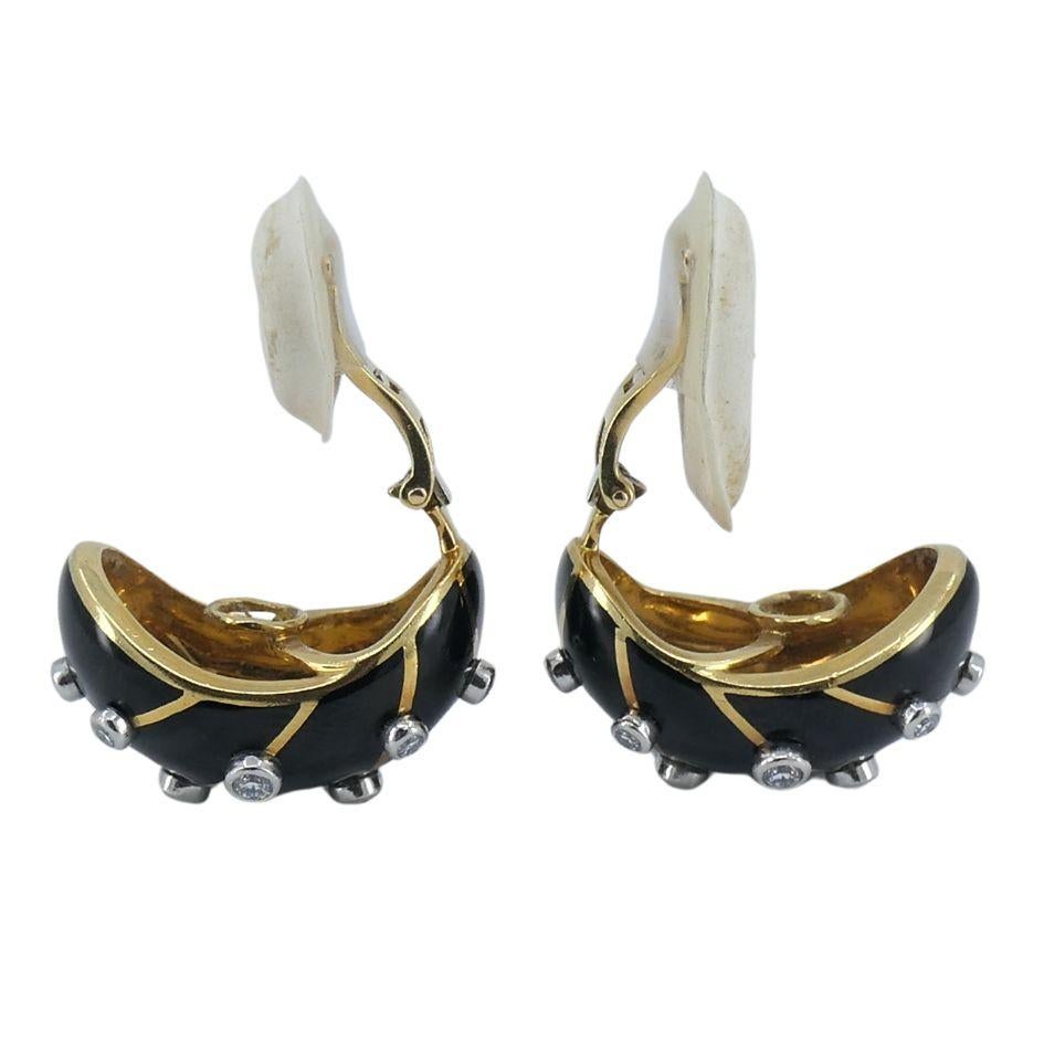 Jean Schlumberger Tiffany & Co. Pendientes Banana de oro de 18 quilates, platino y esmalte con diamantes en venta 4