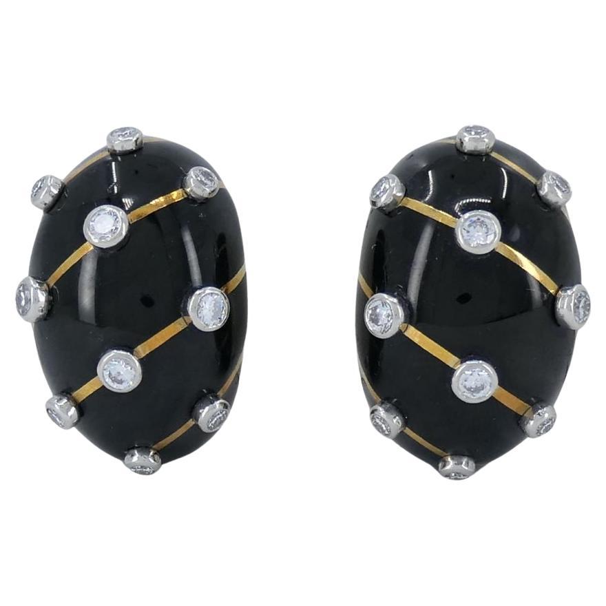 Jean Schlumberger Tiffany & Co. Pendientes Banana de oro de 18 quilates, platino y esmalte con diamantes