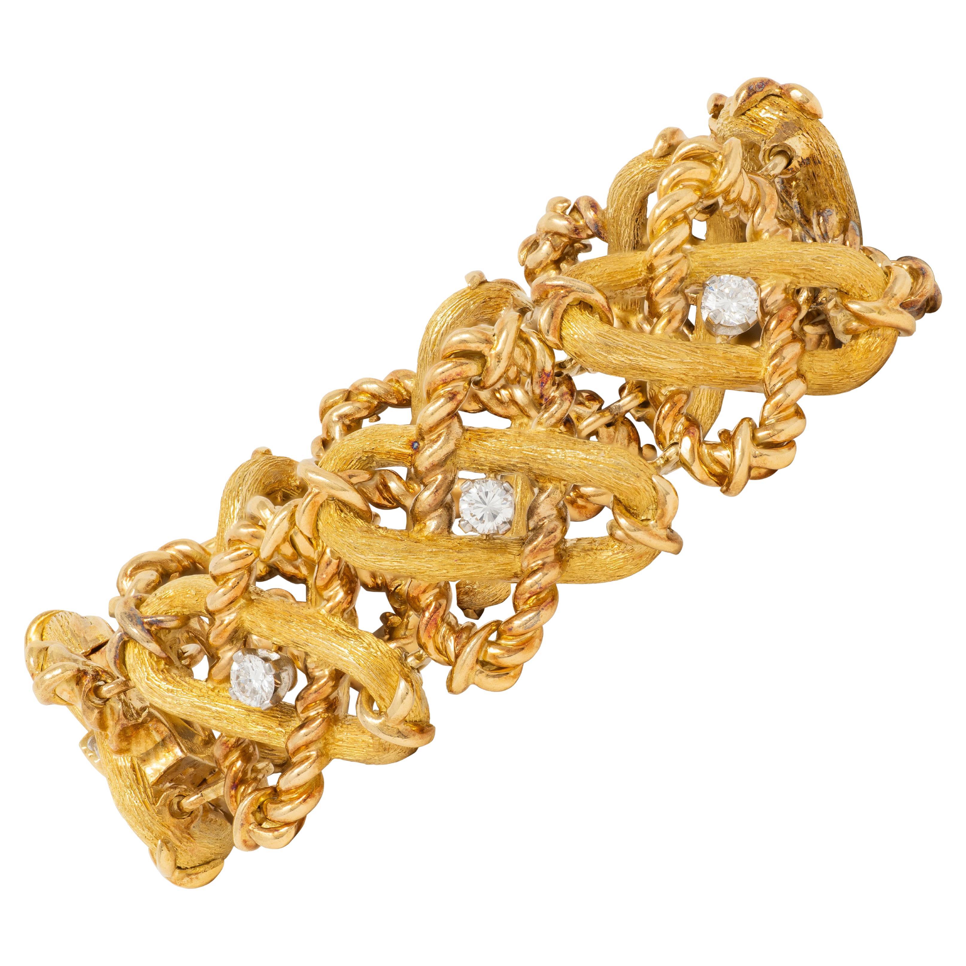 Jean Schlumberger Tiffany 
Co. French 1960
s Diamond 18K Gold Vintage Bracelet in vendita