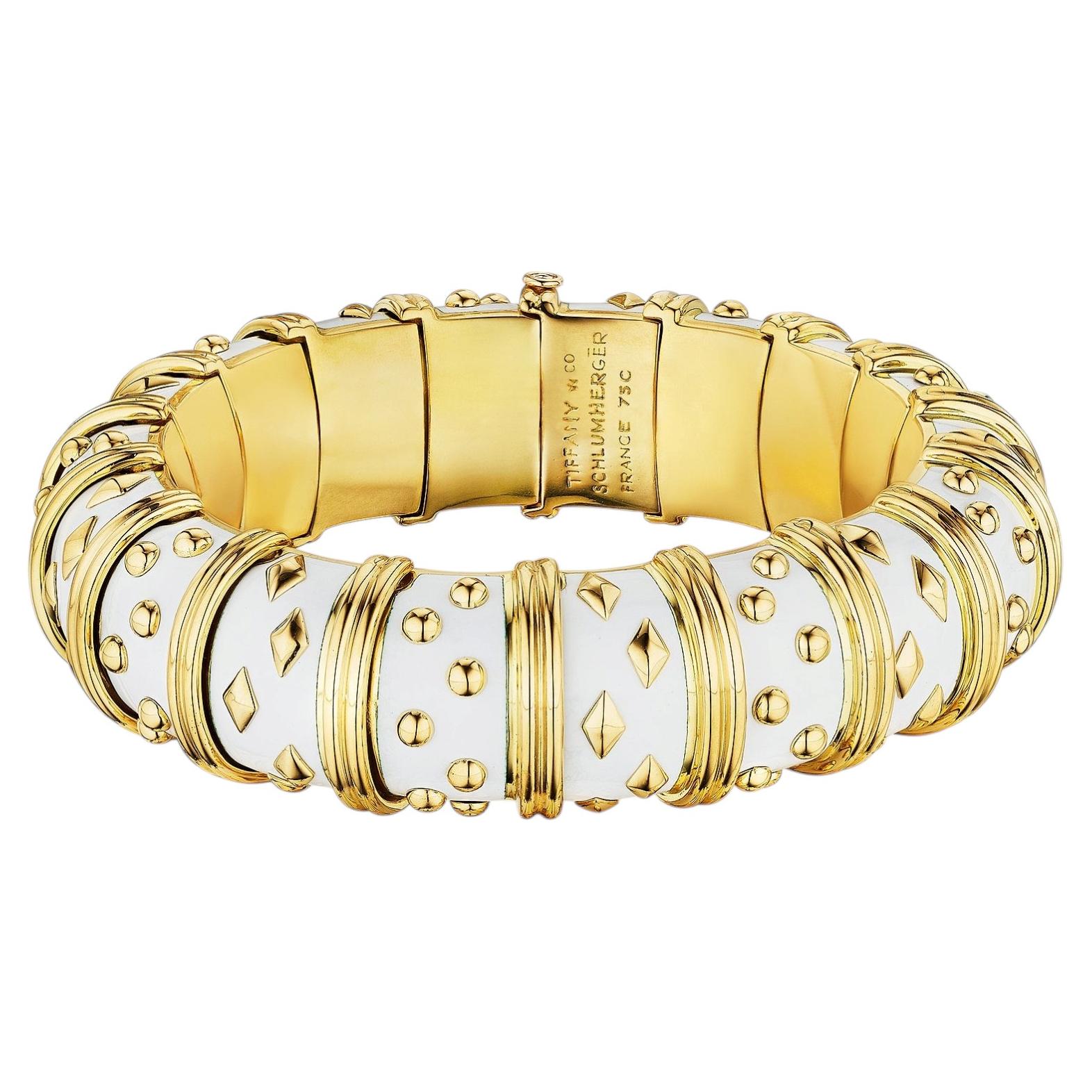 Jean Schlumberger Tiffany & Co. Gold White Enamel Vintage Bangle Bracelet