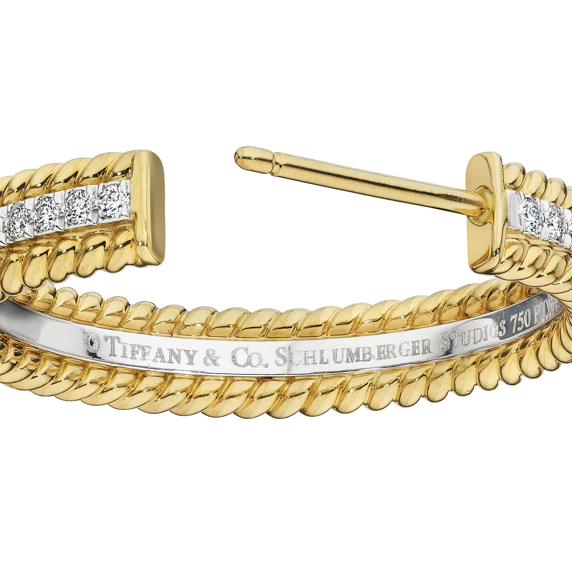 Moderniste Tiffany & Co. Jean Schlumberger Créoles modernistes en or et platine avec diamants en vente