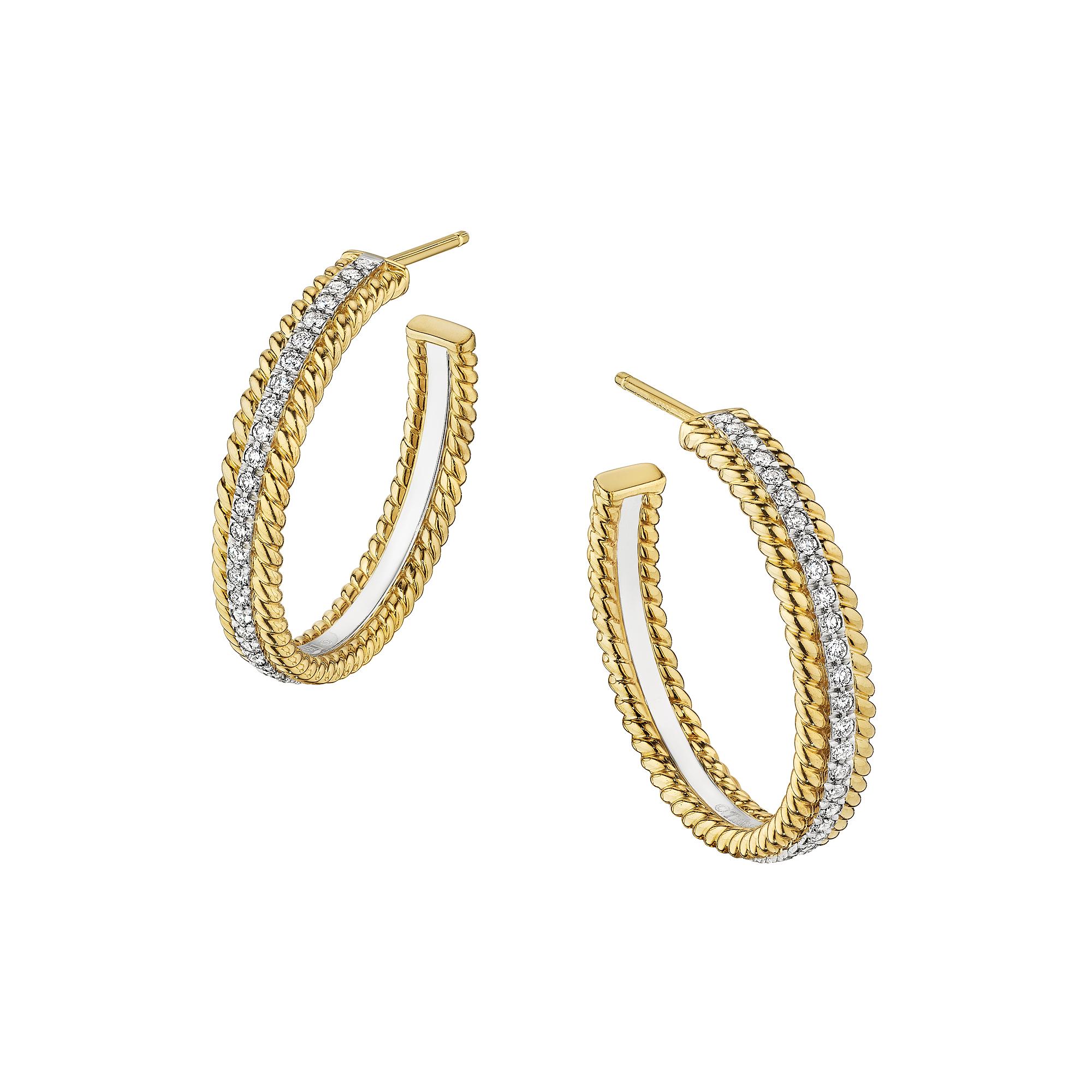 Round Cut Jean Schlumberger Tiffany & Co. Modernist Diamond Gold Platinum Hoop Earrings For Sale