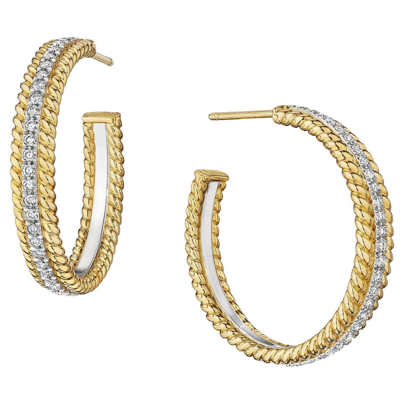 Tiffany & Co. Jean Schlumberger Modernist Diamond Gold Platinum Hoop Earrings For Sale
