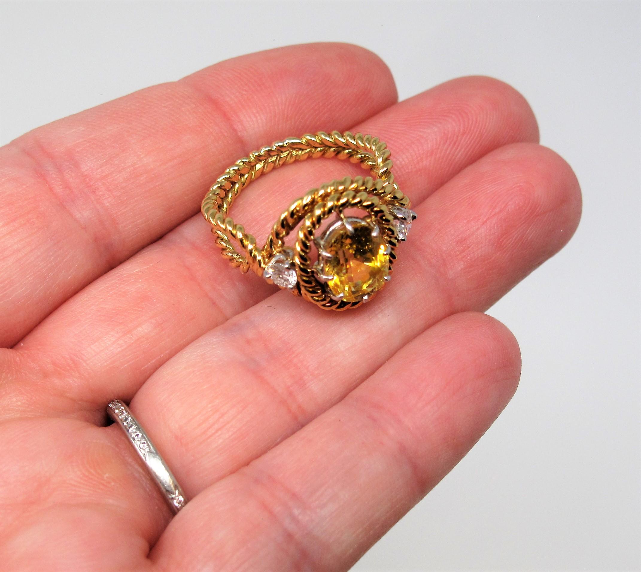 Oval Cut Jean Schlumberger Tiffany & Co. Yellow Sapphire and Diamond Ring 18 Karat Gold