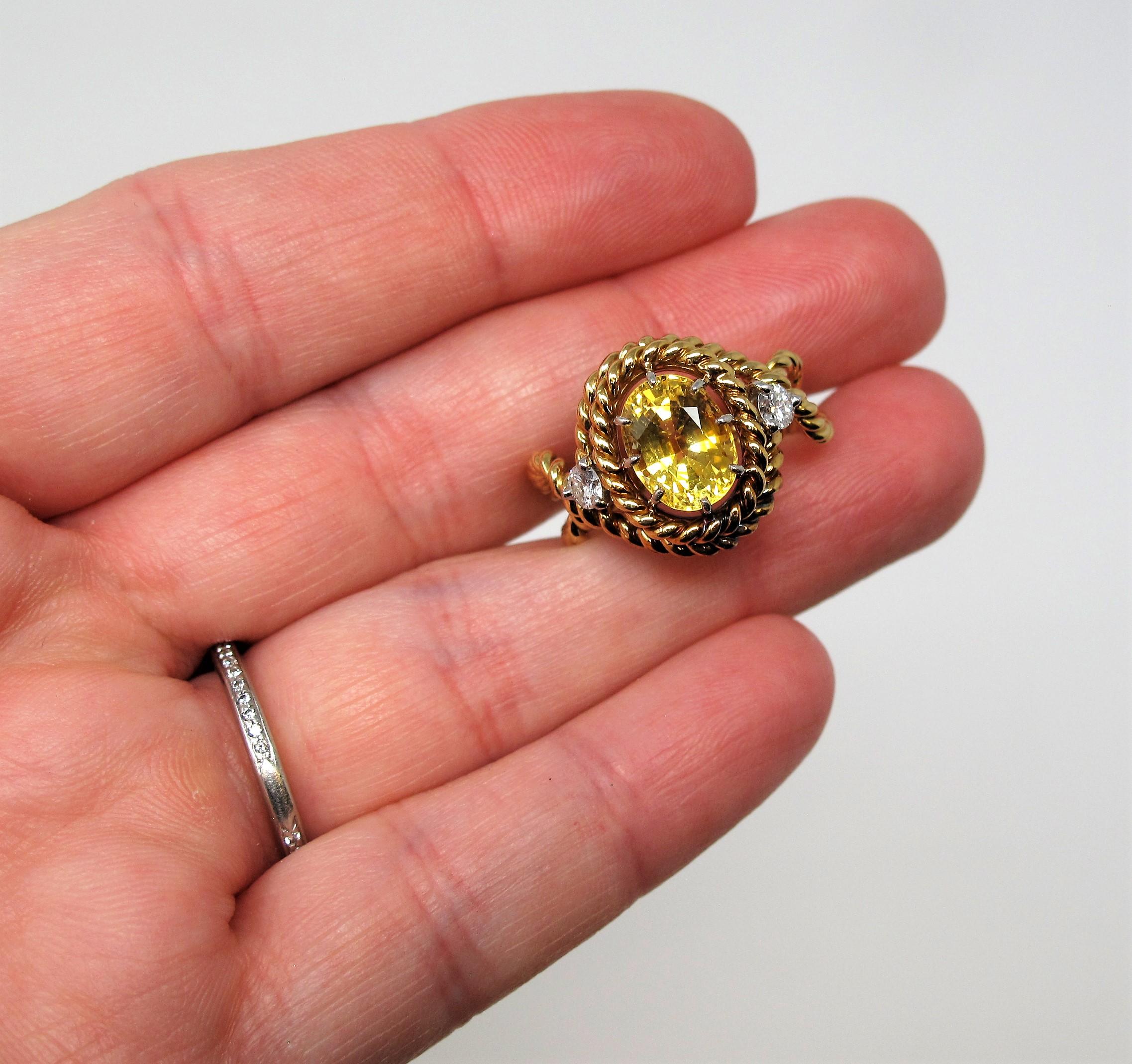 Jean Schlumberger Tiffany & Co. Yellow Sapphire and Diamond Ring 18 Karat Gold In Fair Condition In Scottsdale, AZ