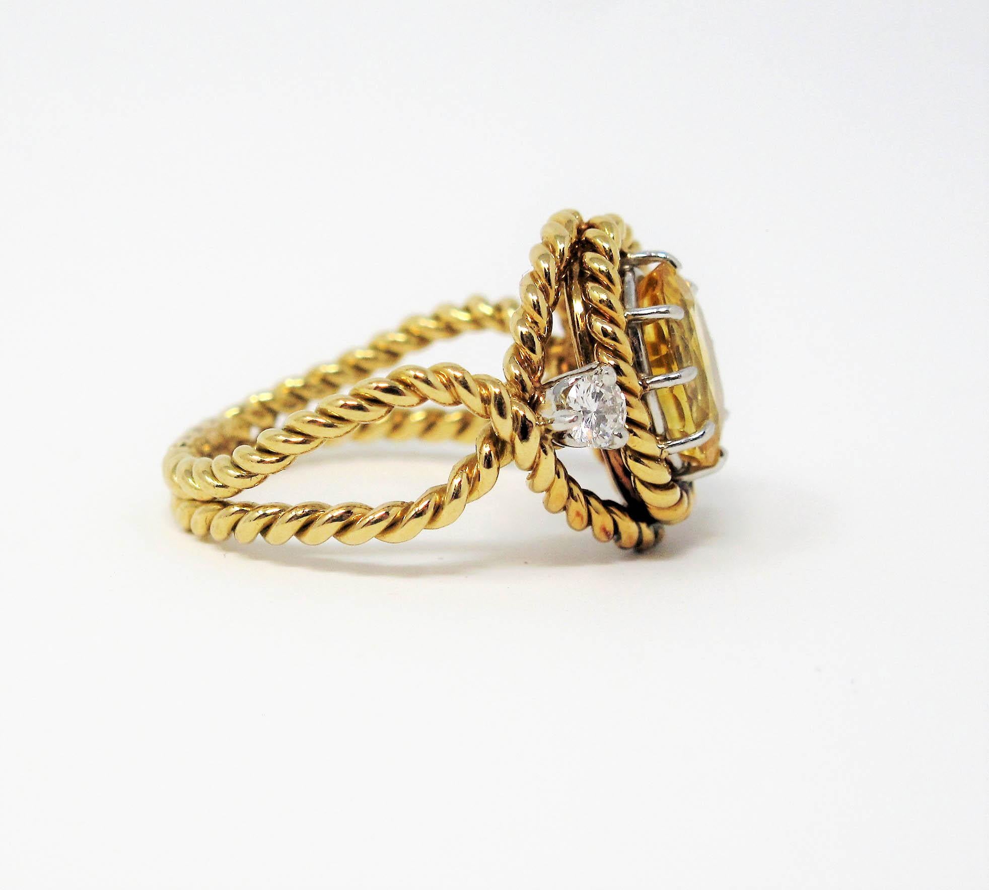 Women's Jean Schlumberger Tiffany & Co. Yellow Sapphire and Diamond Ring 18 Karat Gold