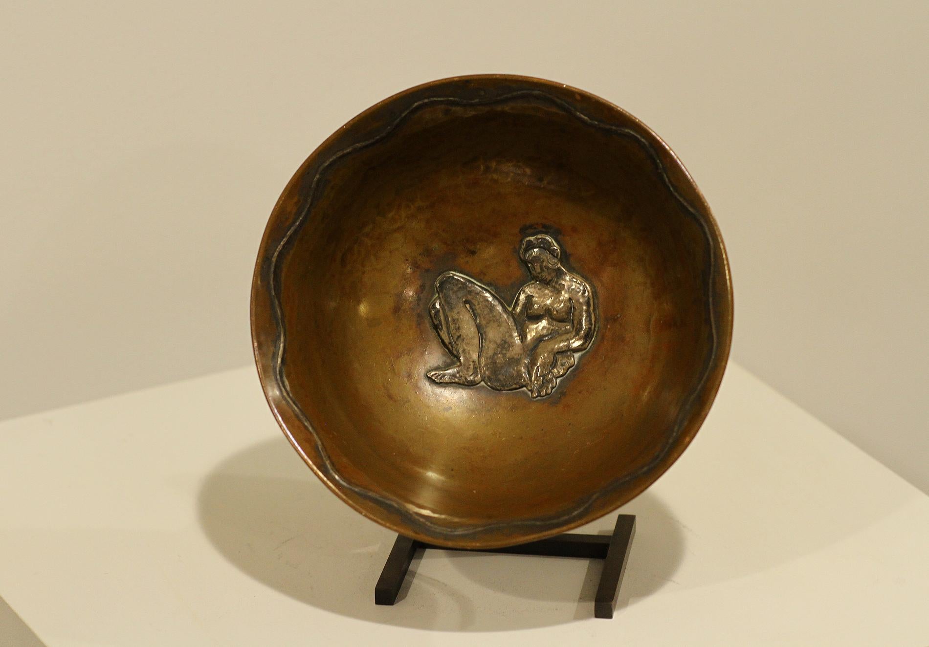 Art Deco Jean Serriere, Hammered Copper and Silver Bowl, 1922-1925 For Sale
