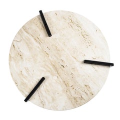 Jean Side Table, Lacquered Mdf Legs, Polished Travertine Marble Top