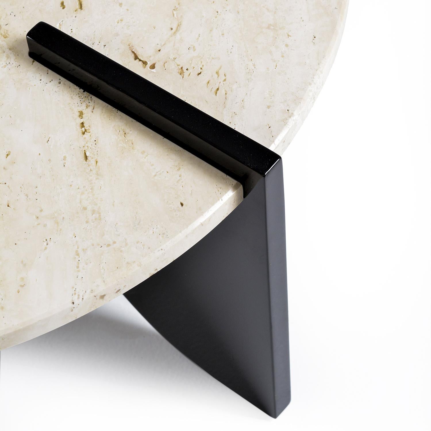 Portuguese Jean Side Table, Lacquered Mdf Legs, Polished Travertine Marble Top For Sale