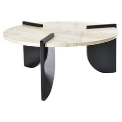 Jean Side Table, Lacquered Mdf Legs, Polished Travertine Marble Top