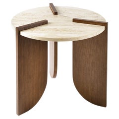 Jean Side Table, Oak Veneer Legs, Polished Travertine Marble Top
