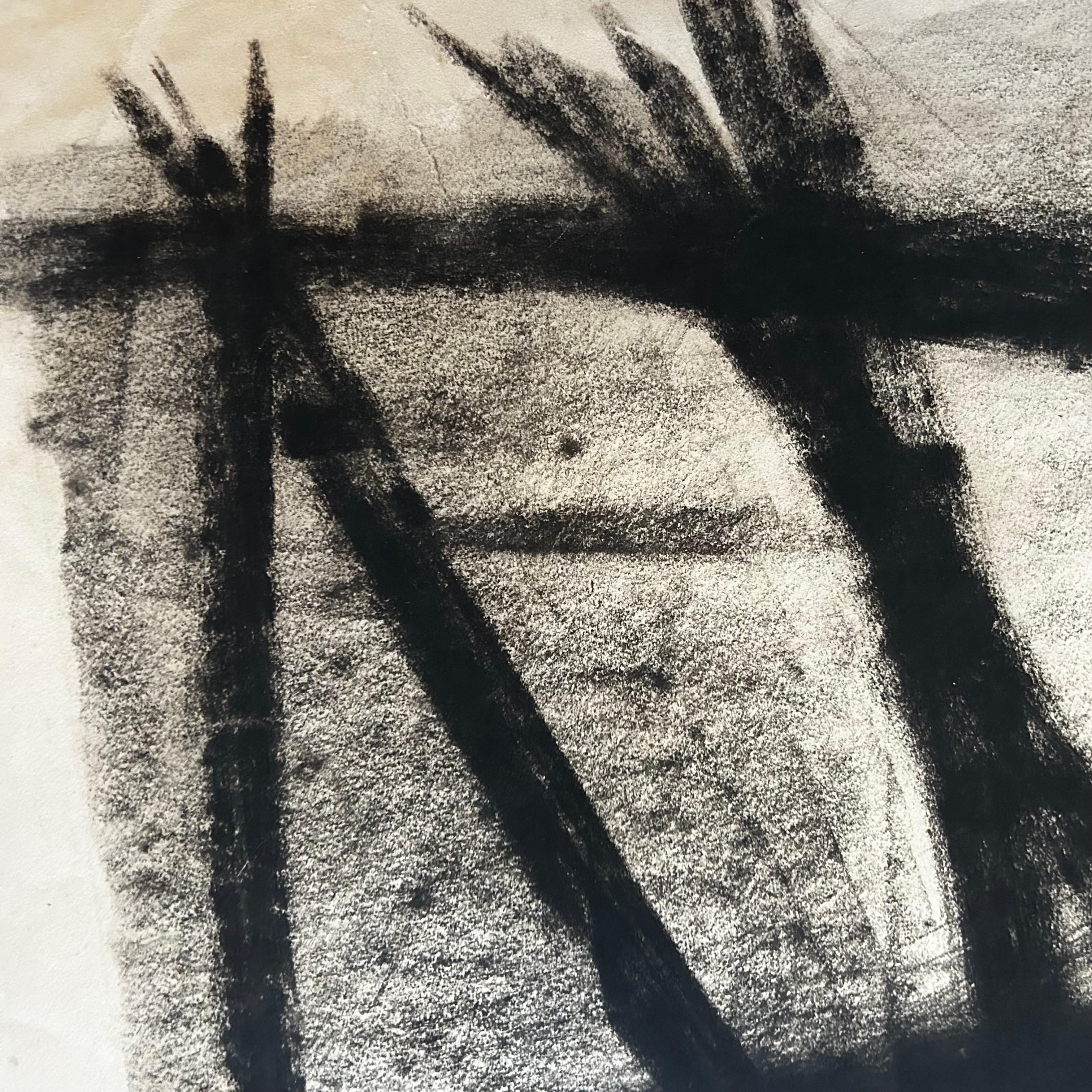 Jean Signovert, French 1919-1981- Untitled, 1951; charcoal Abstract In Good Condition For Sale In CA, CA