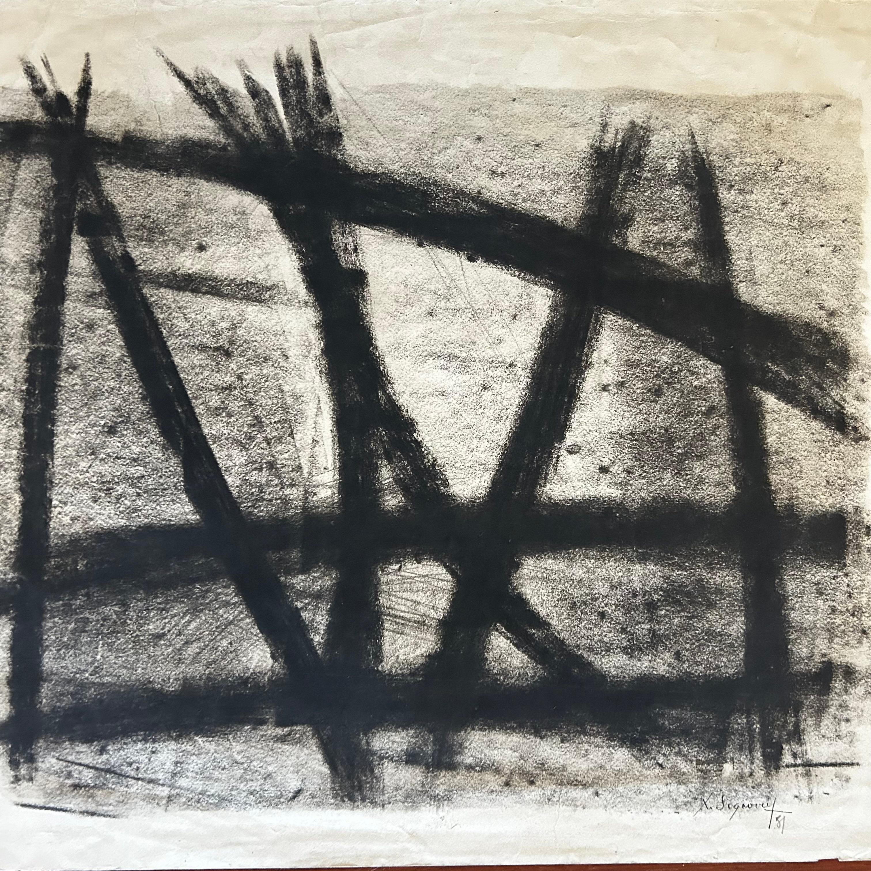 Jean Signovert, French 1919-1981- Untitled, 1951; charcoal Abstract For Sale 1