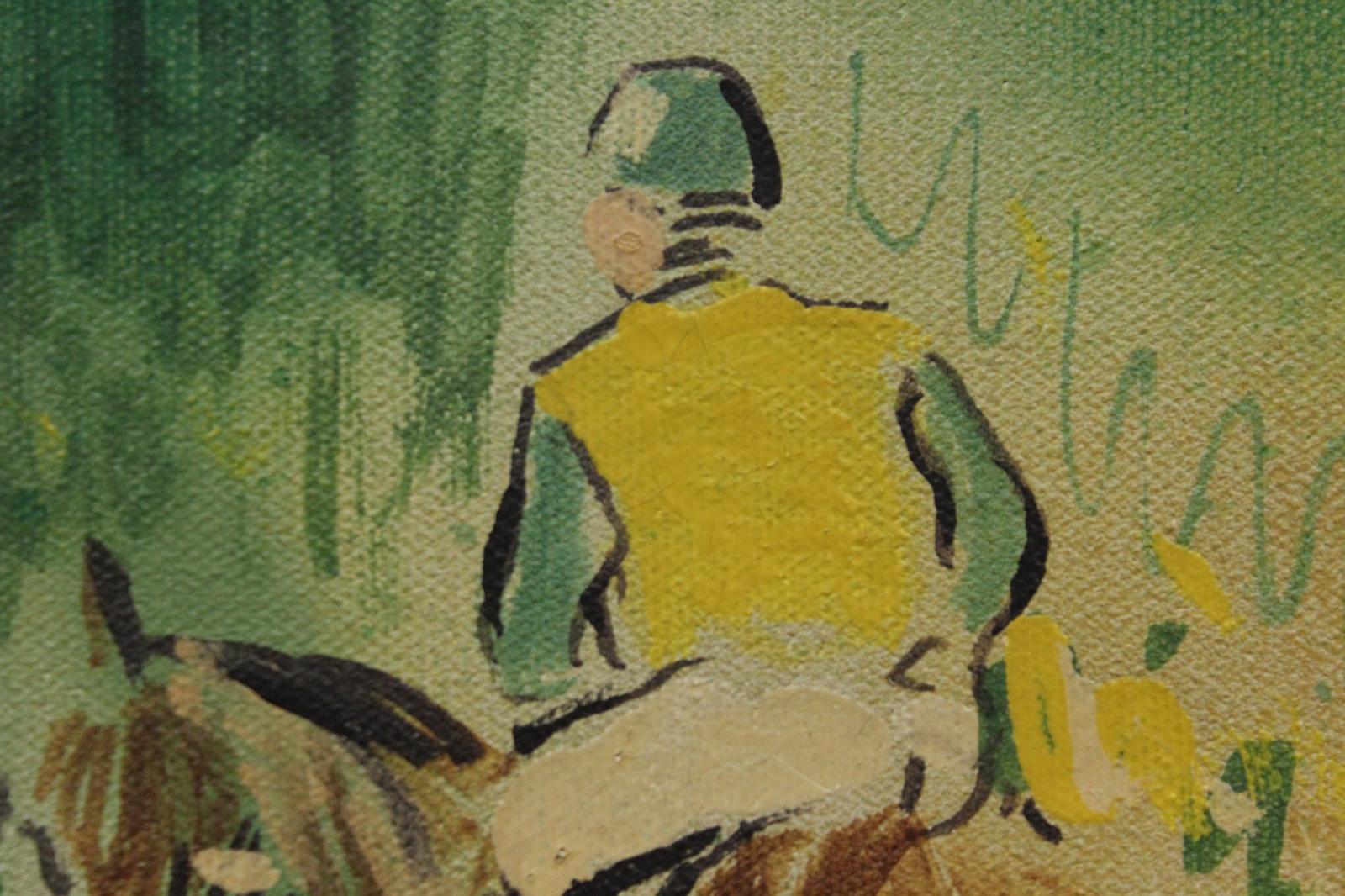 Classic oil on canvas by Jean Simon Labret. 
Signed (LR) depicting two jockeys in the paddock at a French racecourse.

Galerie Juarez 337 Worth Ave Palm Beach

Art Sz: 11 3/4