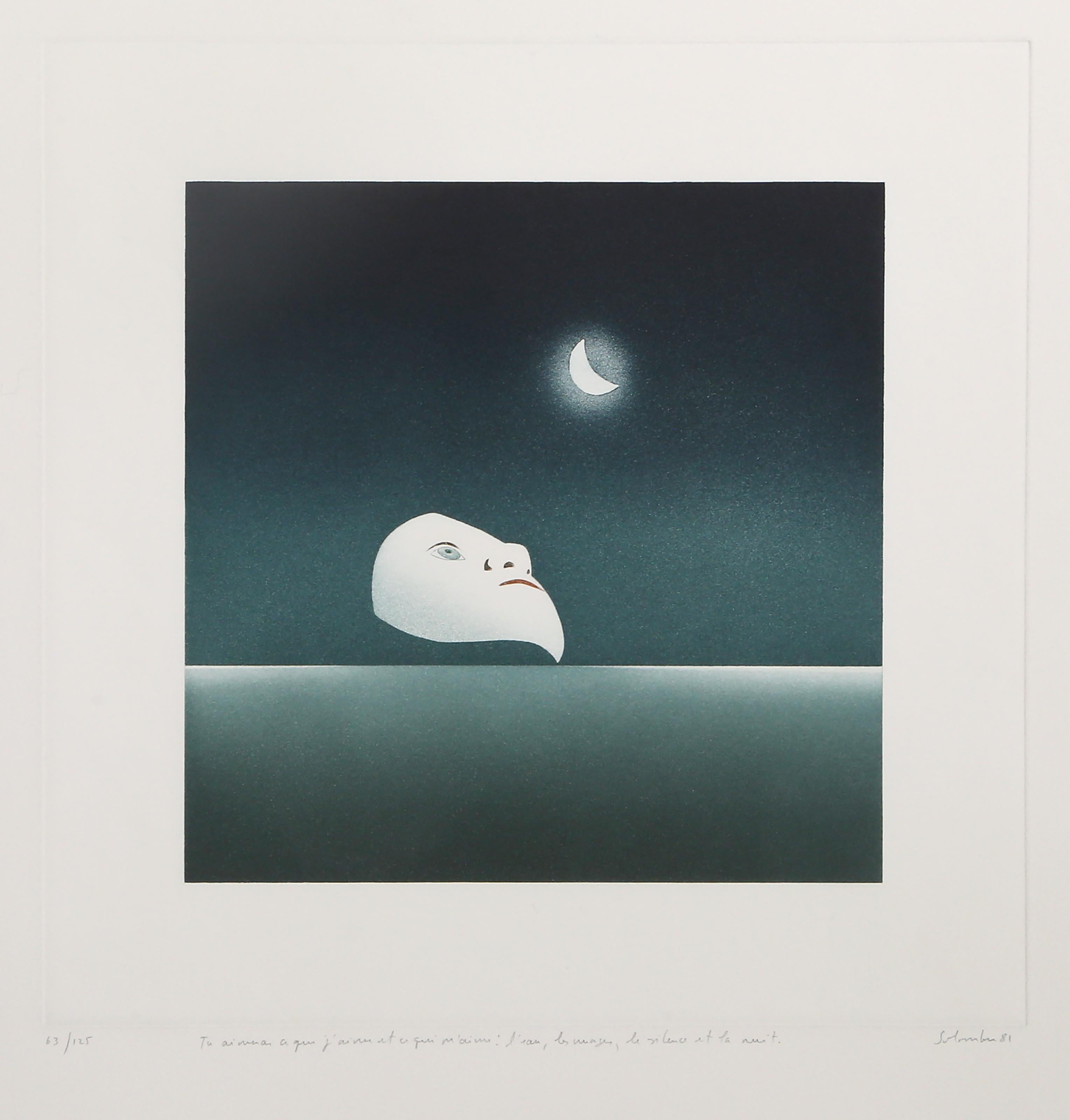 Jean Solombre, French (1948 - ) - Tu aimerais ce que j'aime et ce qui m'aime: l'eau, la images, le silence et la nuit, Year:  1981, Medium:  Etching with Aquatint on Arches, signed, titled, numbered and dated in pencil, Edition:  63/125, Image Size: