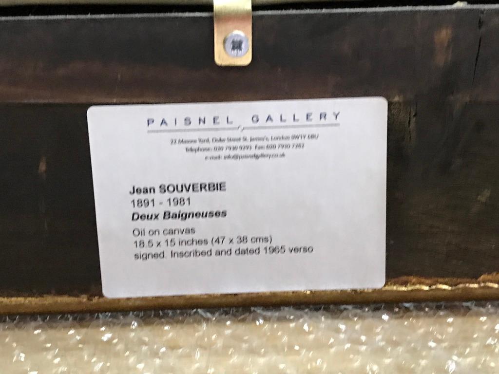 JEAN SOUVERBIE (1891-1981)
DEUX BAIGNEUSES, 1965
Signiert unten links
Verso betitelt & datiert
Signiert unten links
Verso betitelt & datiert

Souverbie malte Figurenkompositionen, vor allem weibliche Figuren und Akte, die an Picassos zeitgenössische