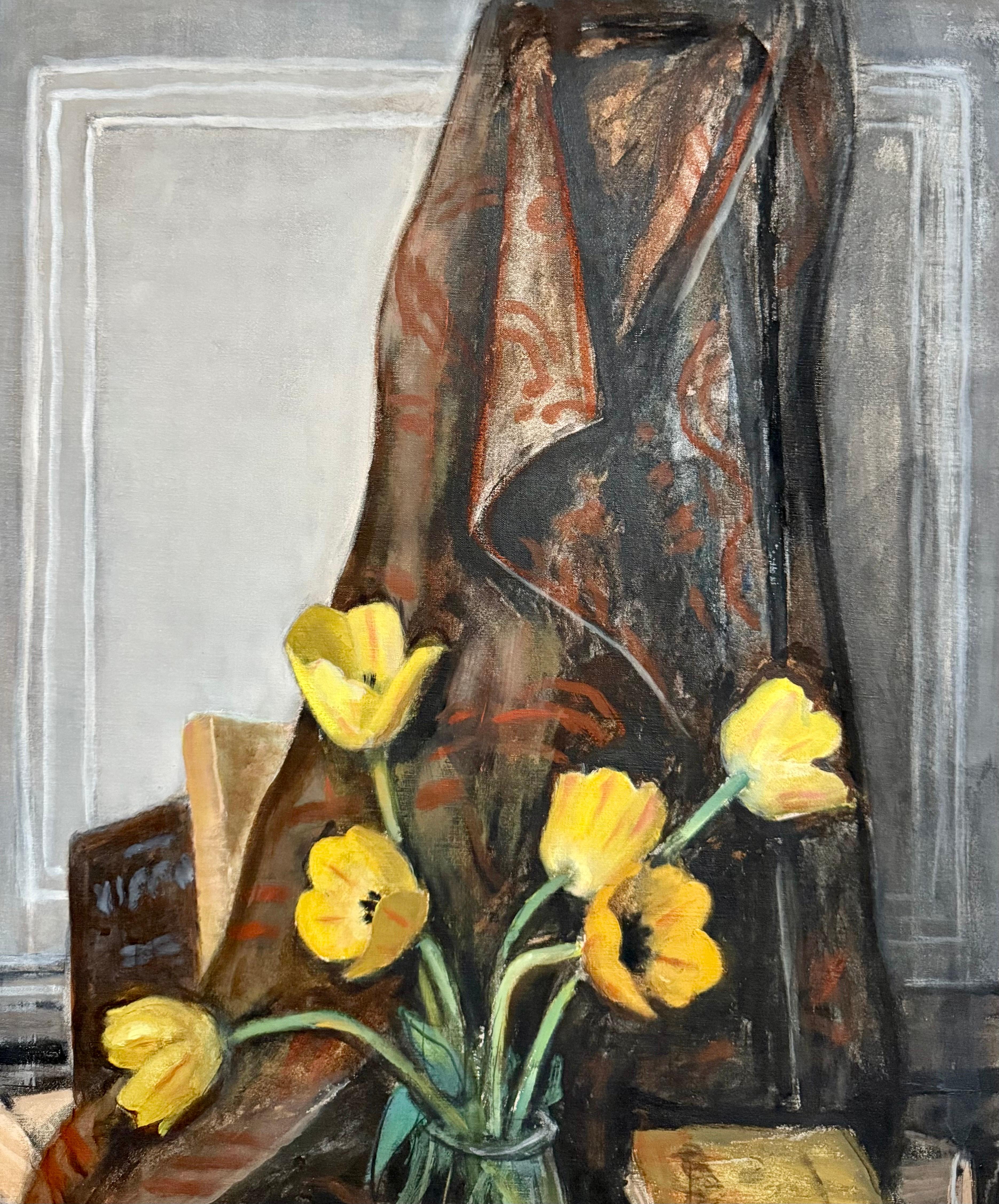 Grande pittura a olio francese modernista nabi Jean Souverbie Natura morta Tulipes Jaune in vendita 3