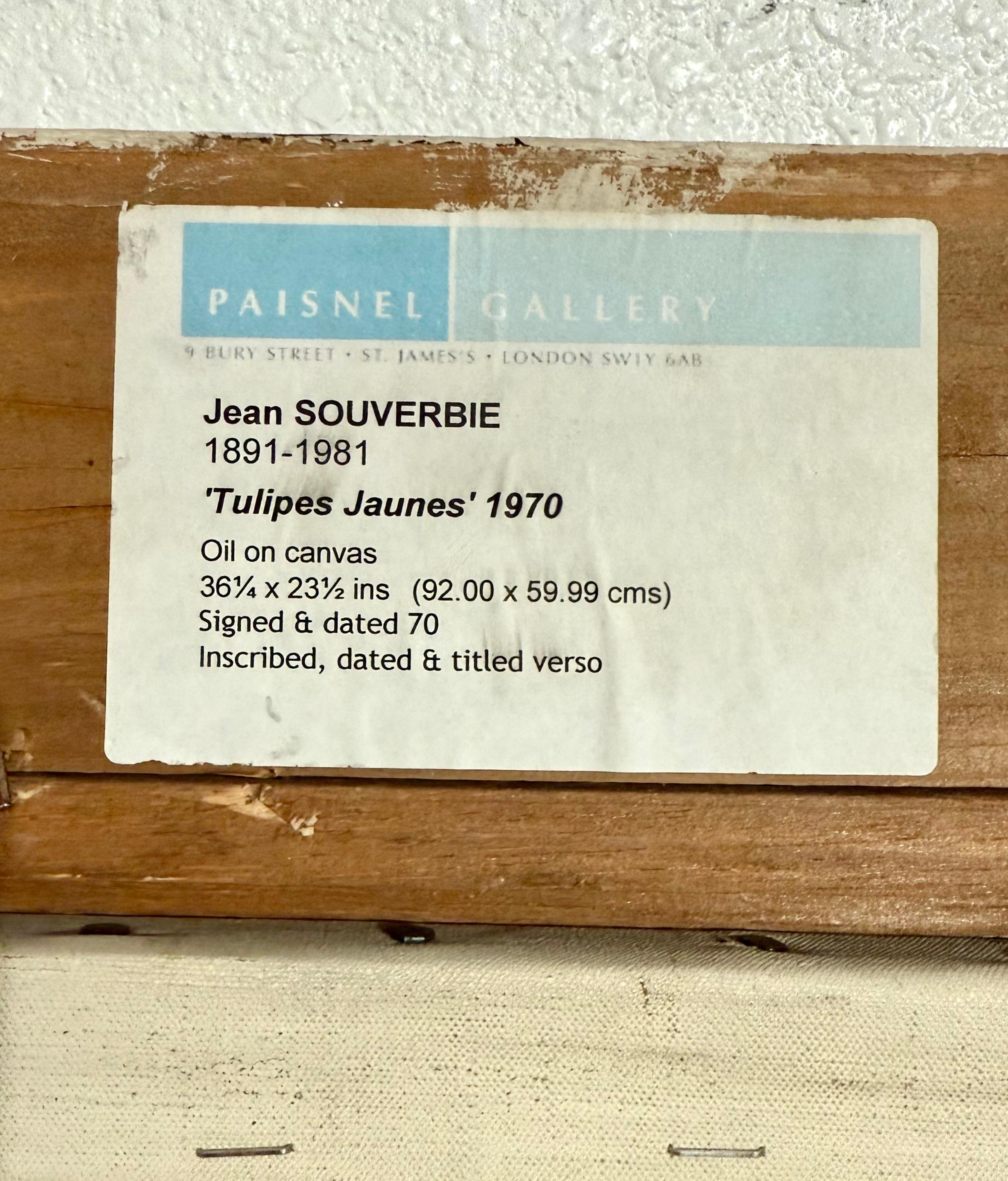 Grande pittura a olio francese modernista nabi Jean Souverbie Natura morta Tulipes Jaune in vendita 6