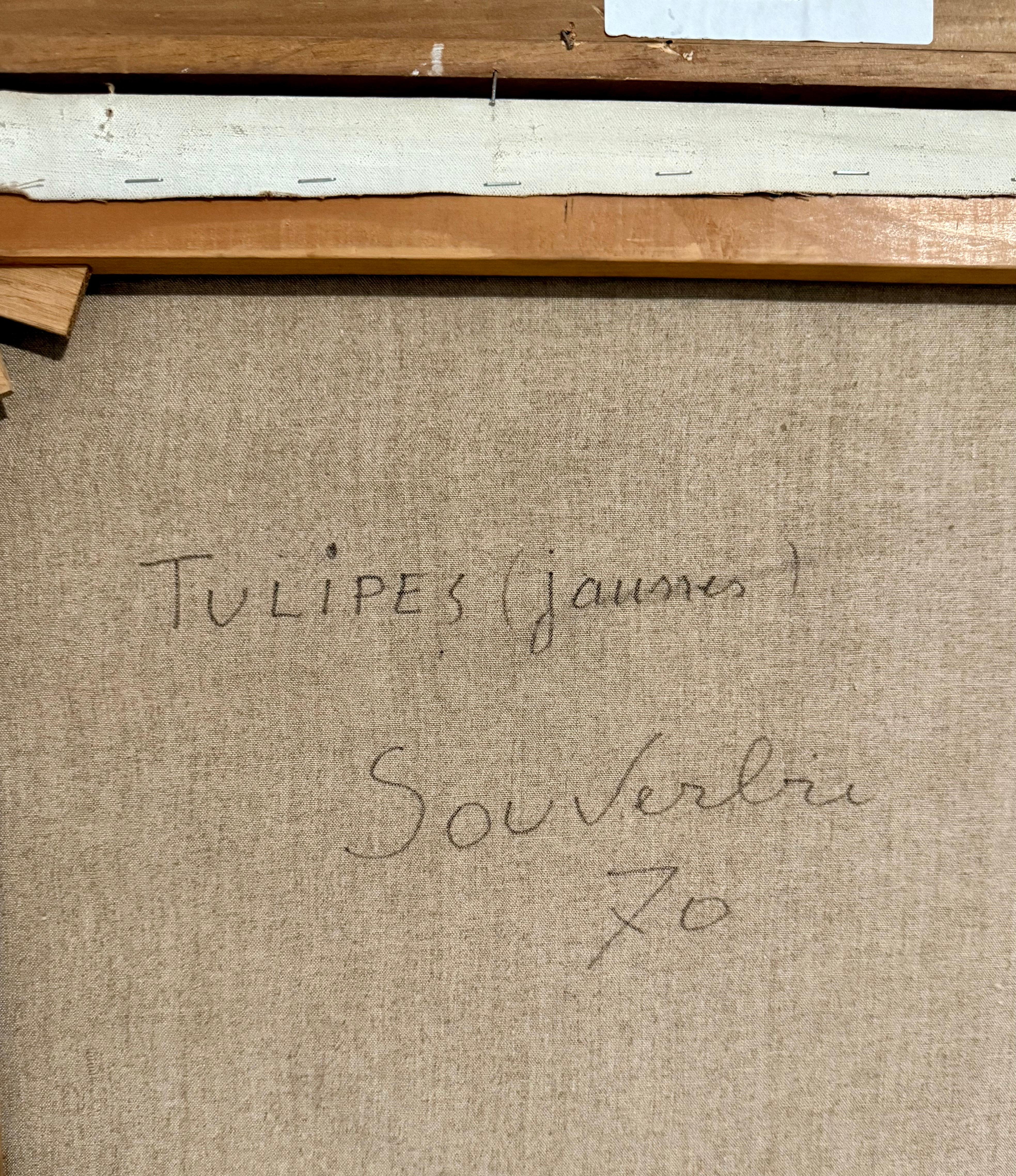 Grande pittura a olio francese modernista nabi Jean Souverbie Natura morta Tulipes Jaune in vendita 7