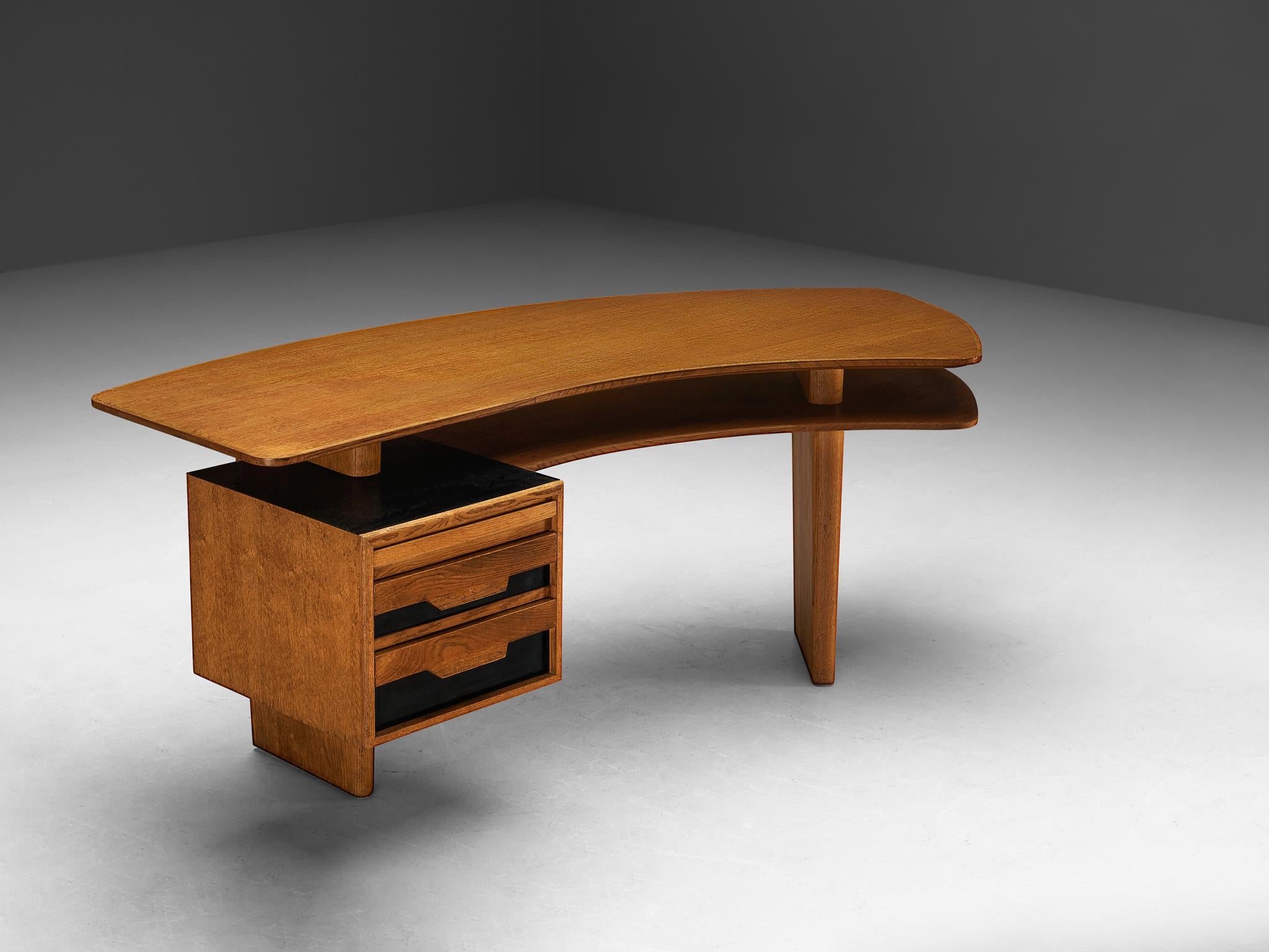 Mid-Century Modern Jean Souvrain Sculptural Desk in Oak