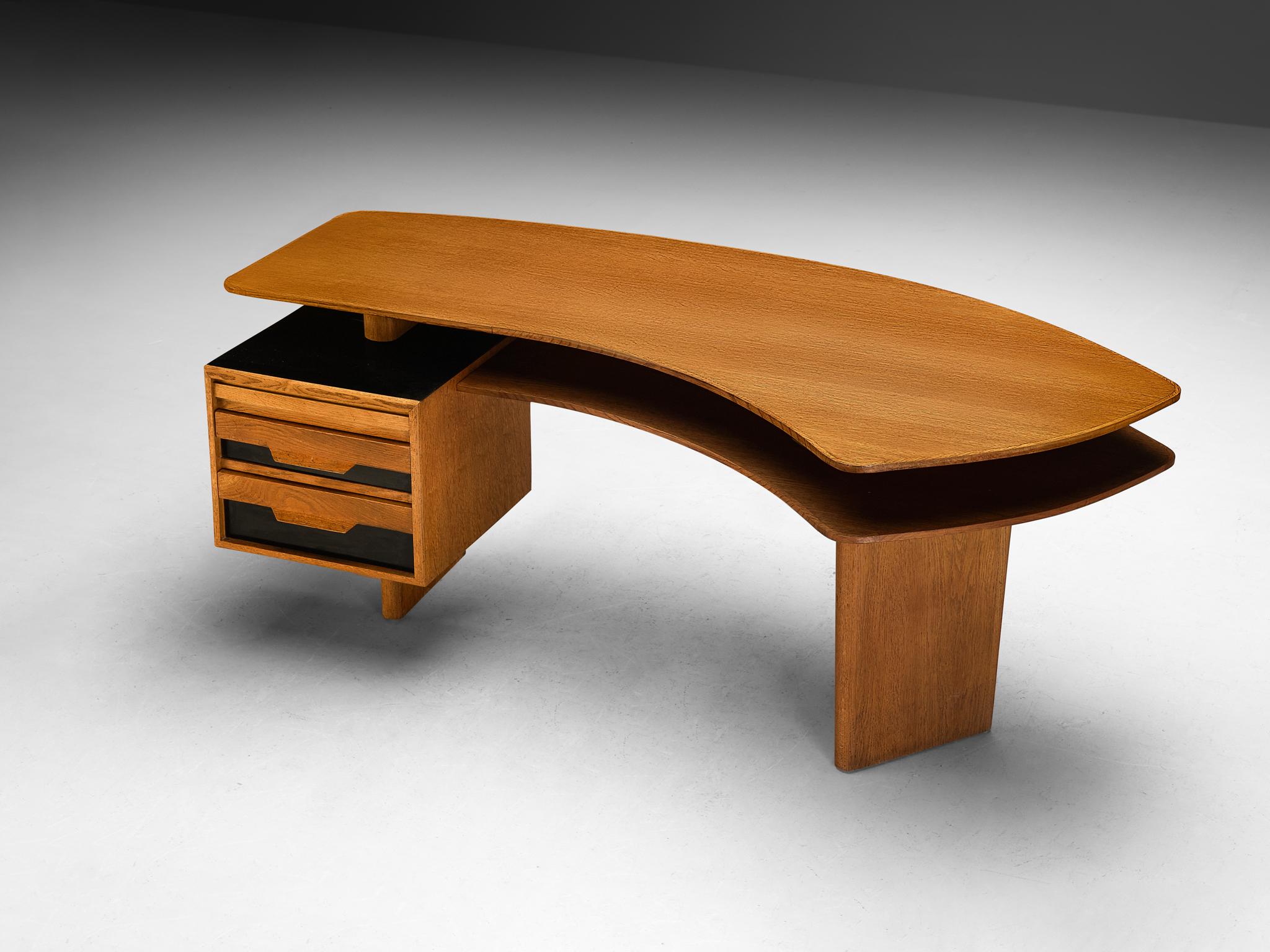 French Jean Souvrain Sculptural Desk in Oak