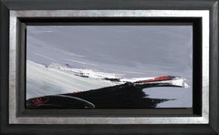 Pittura ad olio astratta di un paesaggio espressionista moderno in grigio, nero e rosso