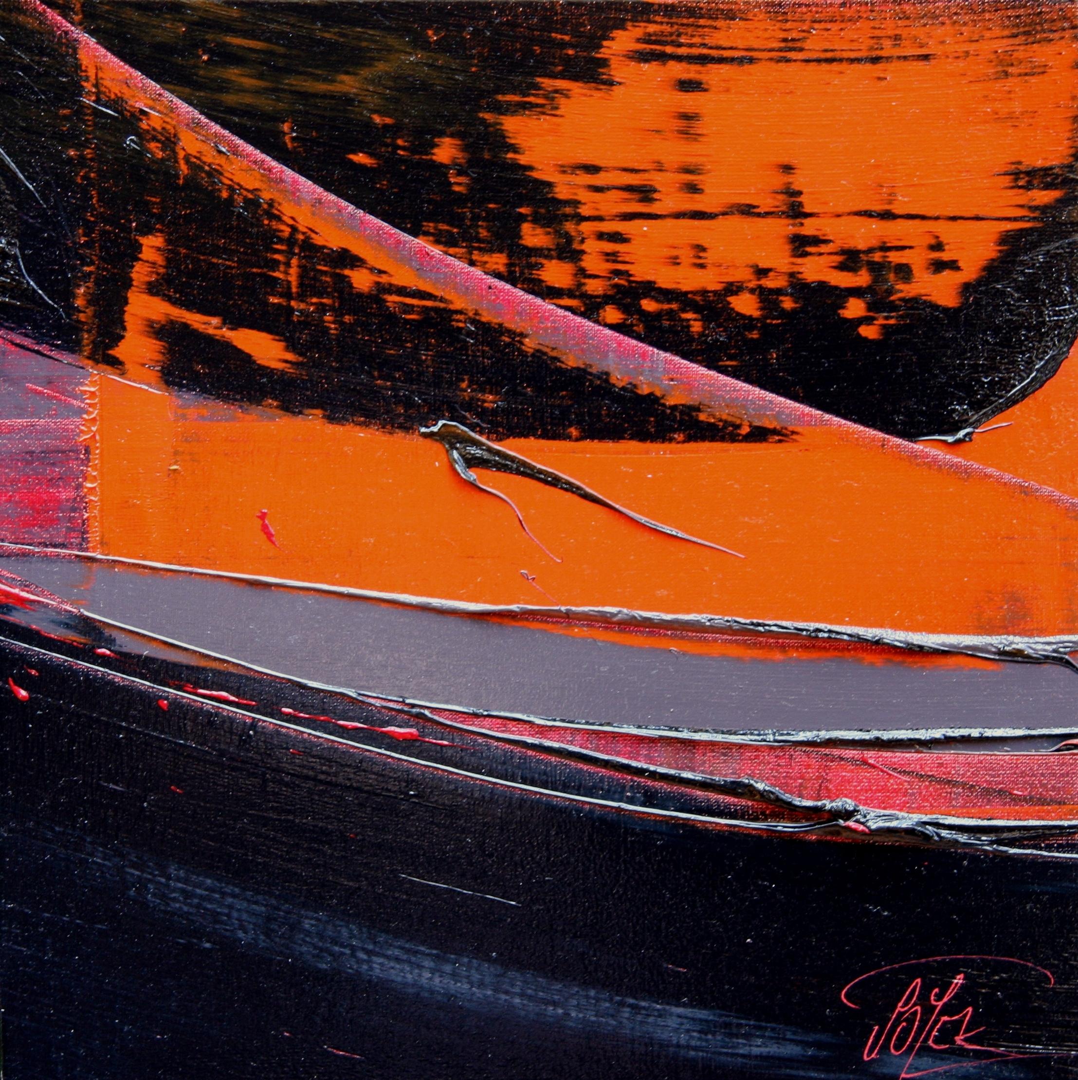 Tramonto astratto rosso e nero: Pittura a olio moderna di Jean Soyer in vendita 1