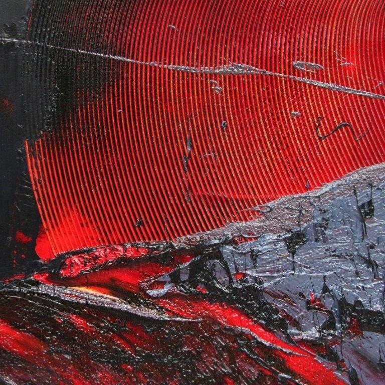 Pittura ad olio astratta con texture rossa e nera - Arte moderna dinamica - Painting Contemporaneo di Jean Soyer