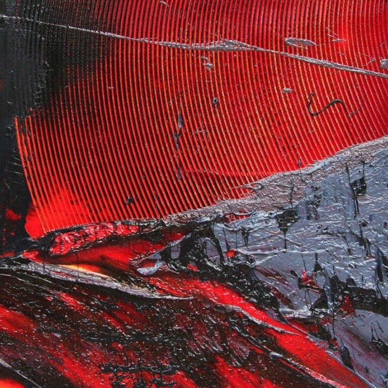 Pittura ad olio astratta con texture rossa e nera - Arte moderna dinamica - Abstract Painting Nero di Jean Soyer